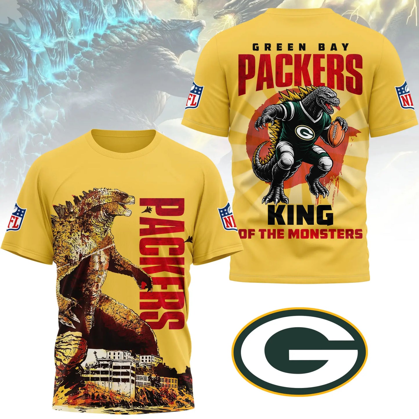 Green Bay Packers | Premium NFL Godzilla King of the Monsters 3D Shirt NY – HuddleStyle.com - Main