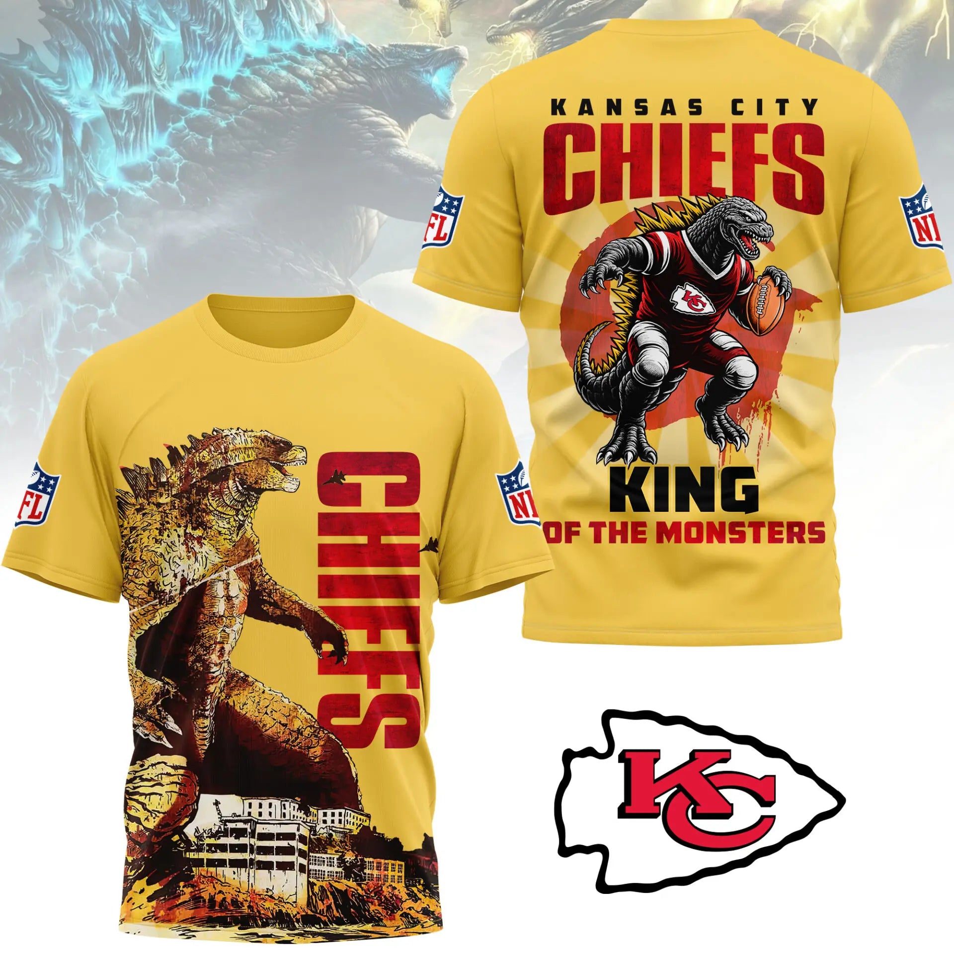 Kansas City Chiefs | Premium NFL Godzilla King of the Monsters 3D Shirt NY – HuddleStyle.com - Image 3