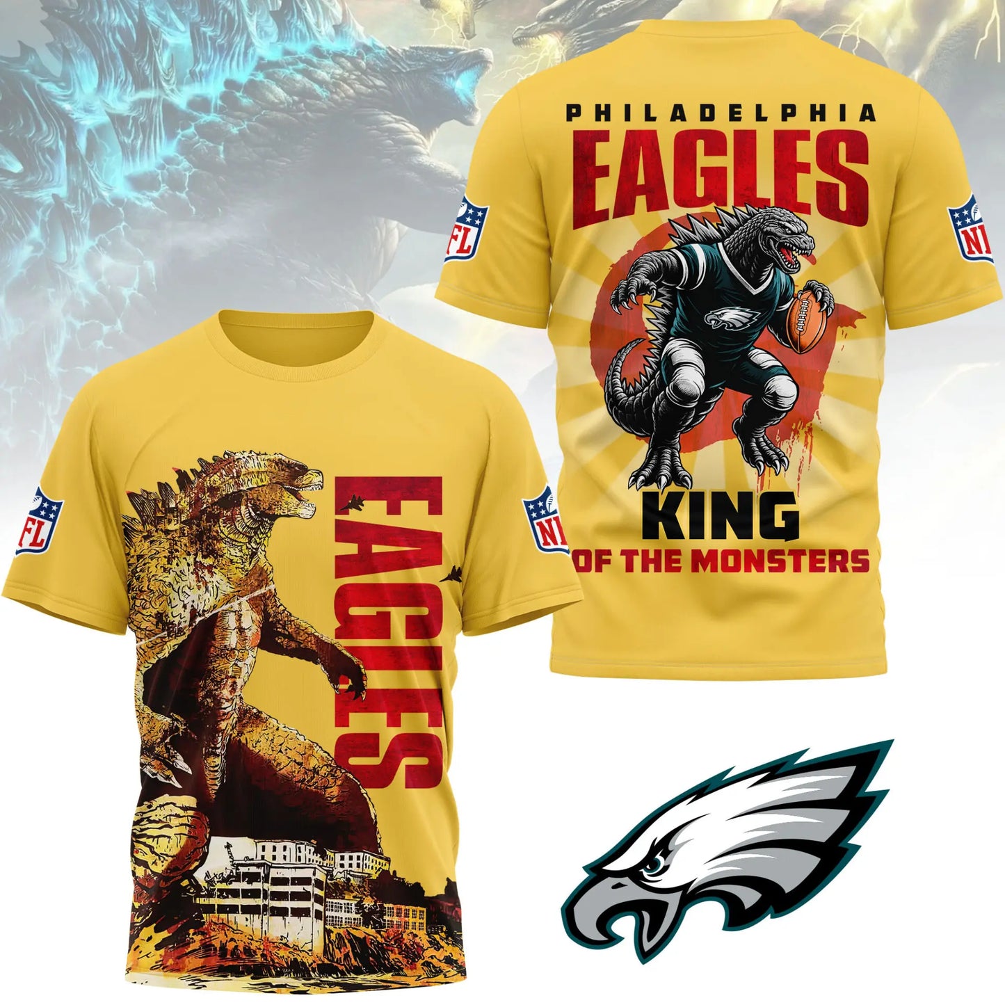 Philadelphia Eagles | Premium NFL Godzilla King of the Monsters 3D Shirt NY – HuddleStyle.com - Image 2