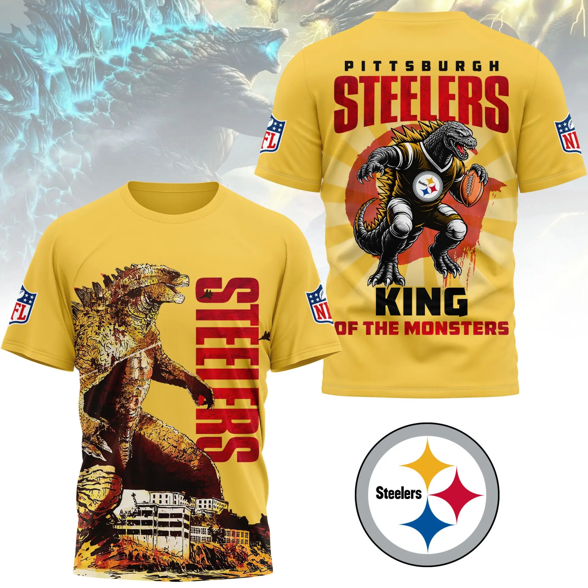 Pittsburgh Steelers | Premium NFL Godzilla King of the Monsters 3D Shirt NY – HuddleStyle.com - Main
