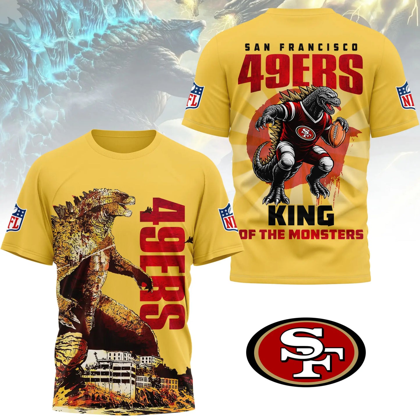 San Francisco 49ers | Premium NFL Godzilla King of the Monsters 3D Shirt NY – HuddleStyle.com - Image 2