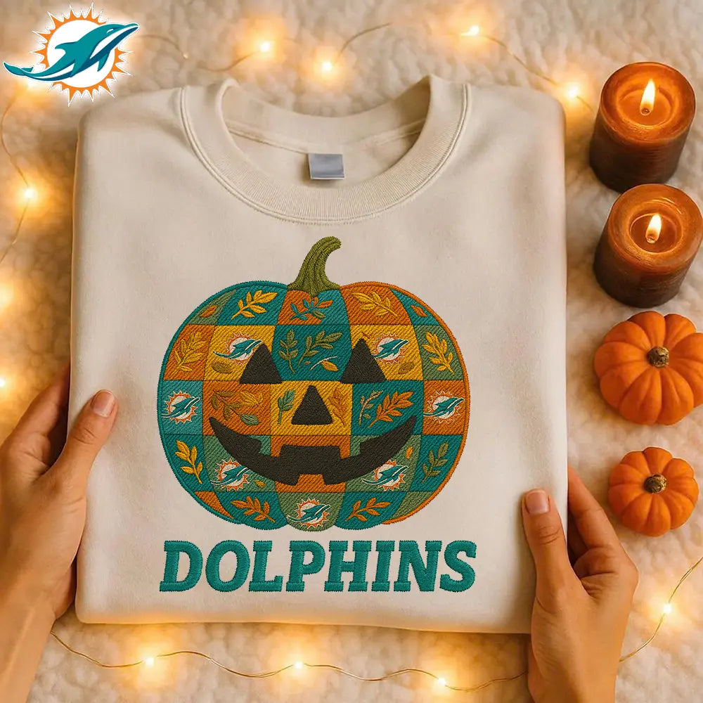 Miami Dolphins | Premium NFL Pumpkin Shirt – HuddleStyle.com - Image 3