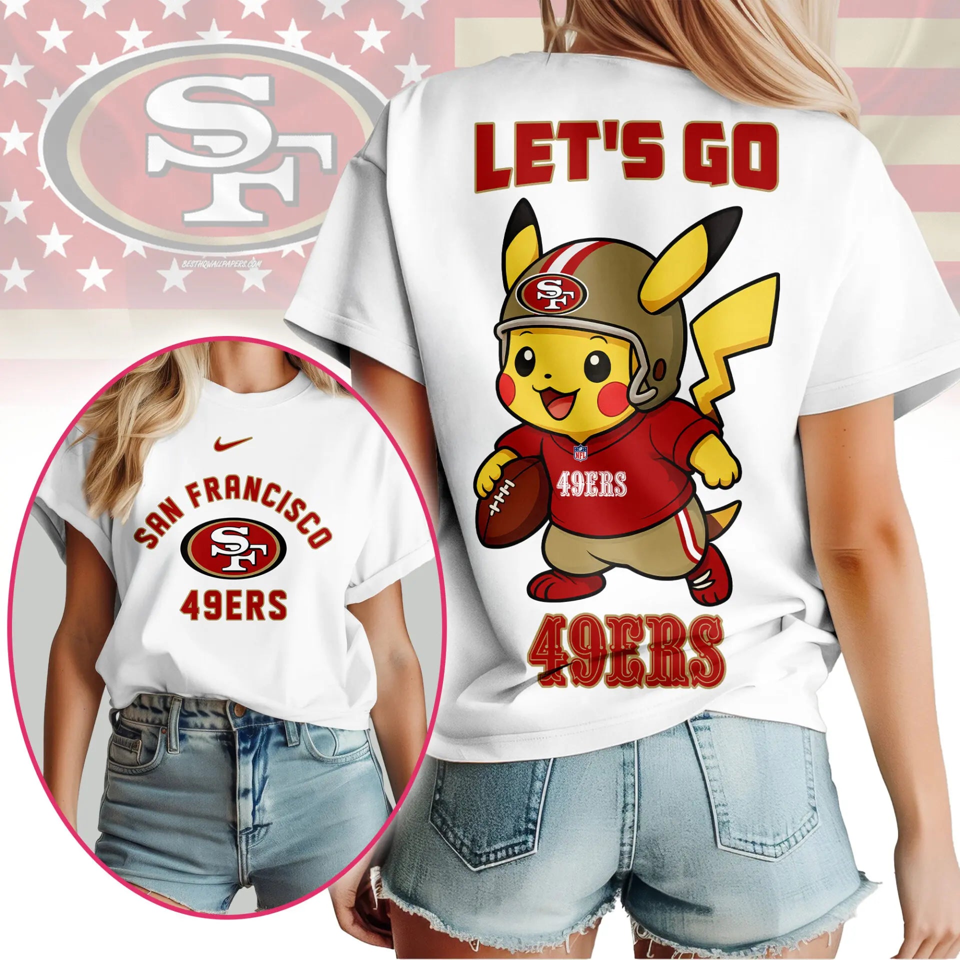 San Francisco 49ers | Premium NFL Pokemon Fan 3D Shirt NY – HuddleStyle.com - Image 2
