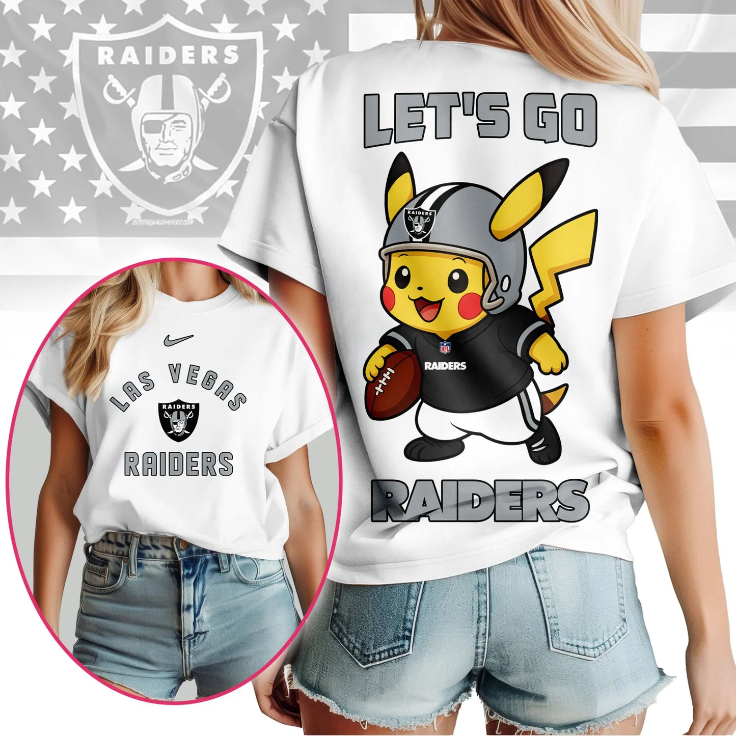 Las Vegas Raiders | Premium NFL Pokemon Fan 3D Shirt NY – HuddleStyle.com - Image 2