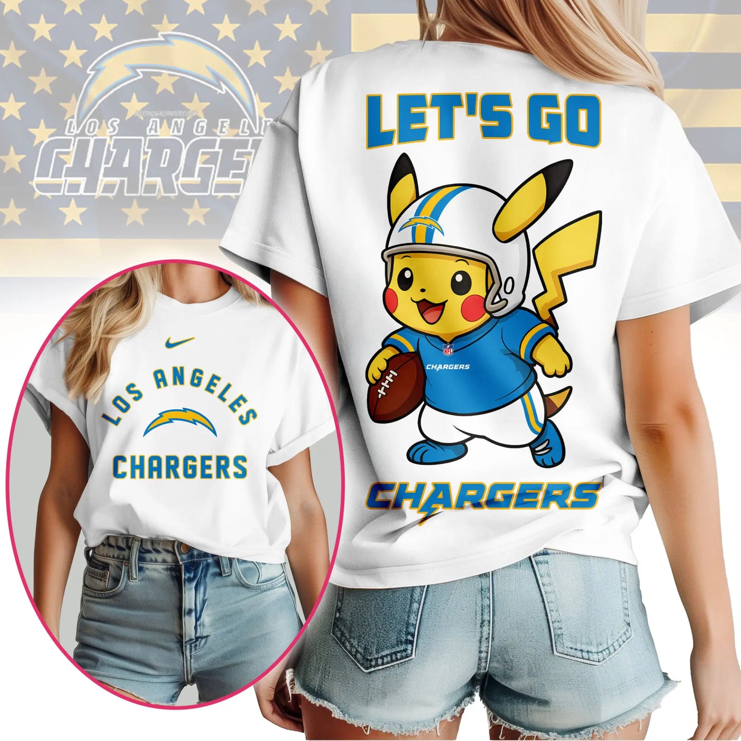 Los Angeles Chargers | Premium NFL Pokemon Fan 3D Shirt NY – HuddleStyle.com - Image 2
