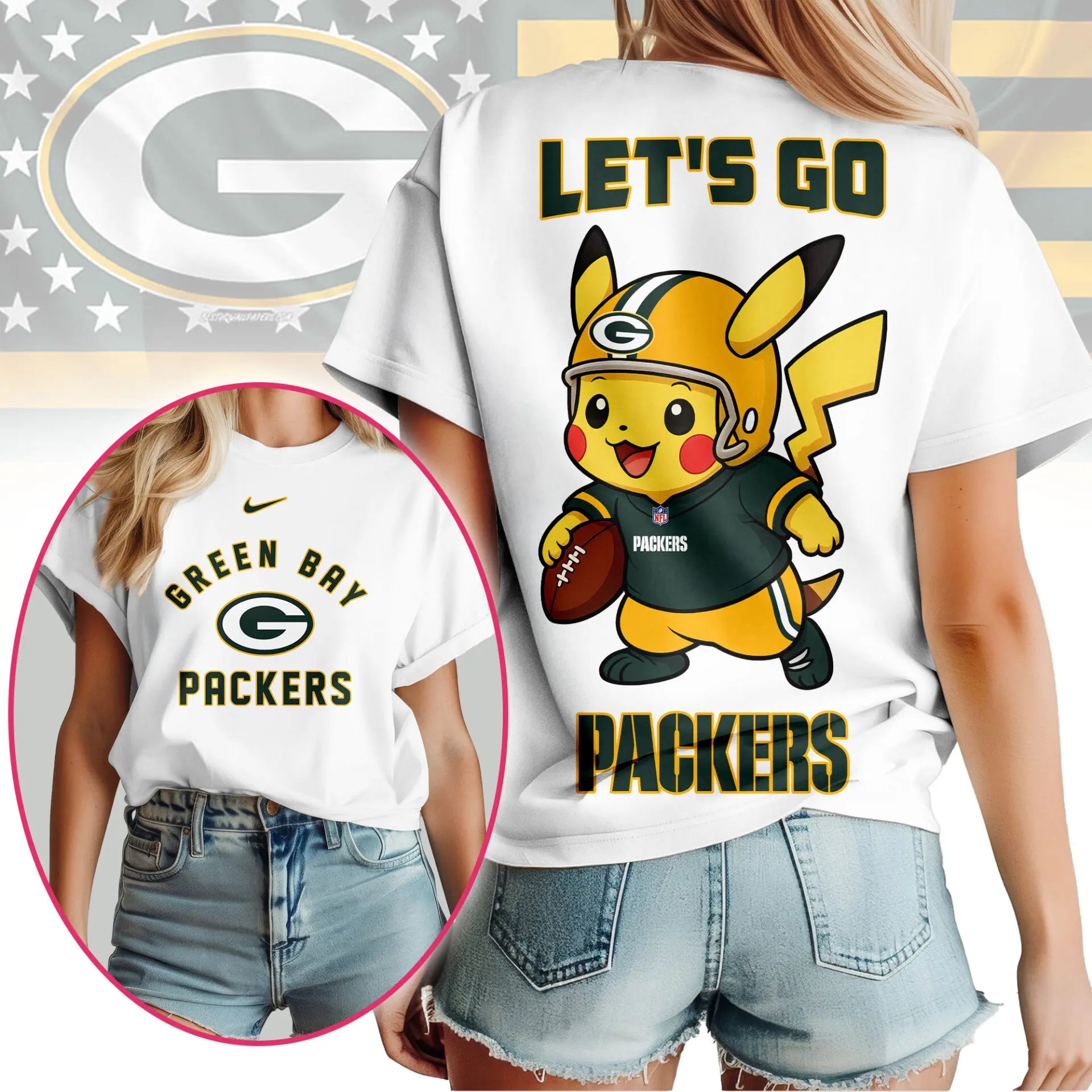 Green Bay Packers | Premium NFL Pokemon Fan 3D Shirt NY – HuddleStyle.com - Main