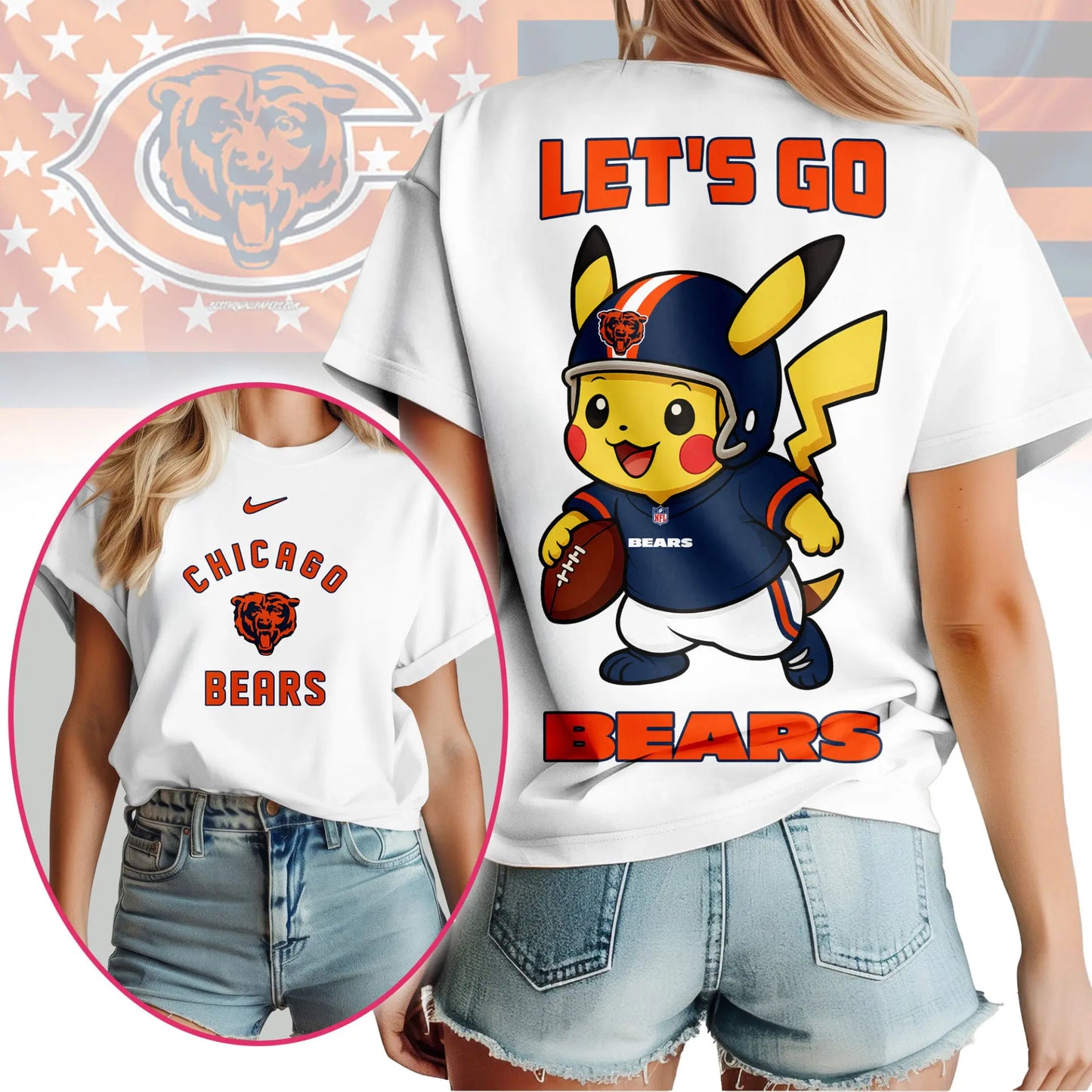Chicago Bears | Premium NFL Pokemon Fan 3D Shirt NY – HuddleStyle.com - Image 2