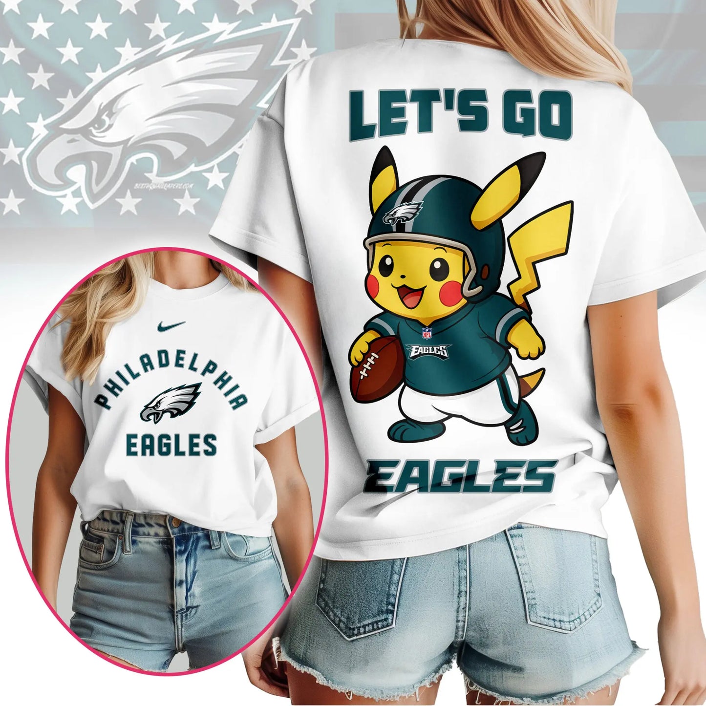 Philadelphia Eagles | Premium NFL Pokemon Fan 3D Shirt NY – HuddleStyle.com - Image 2