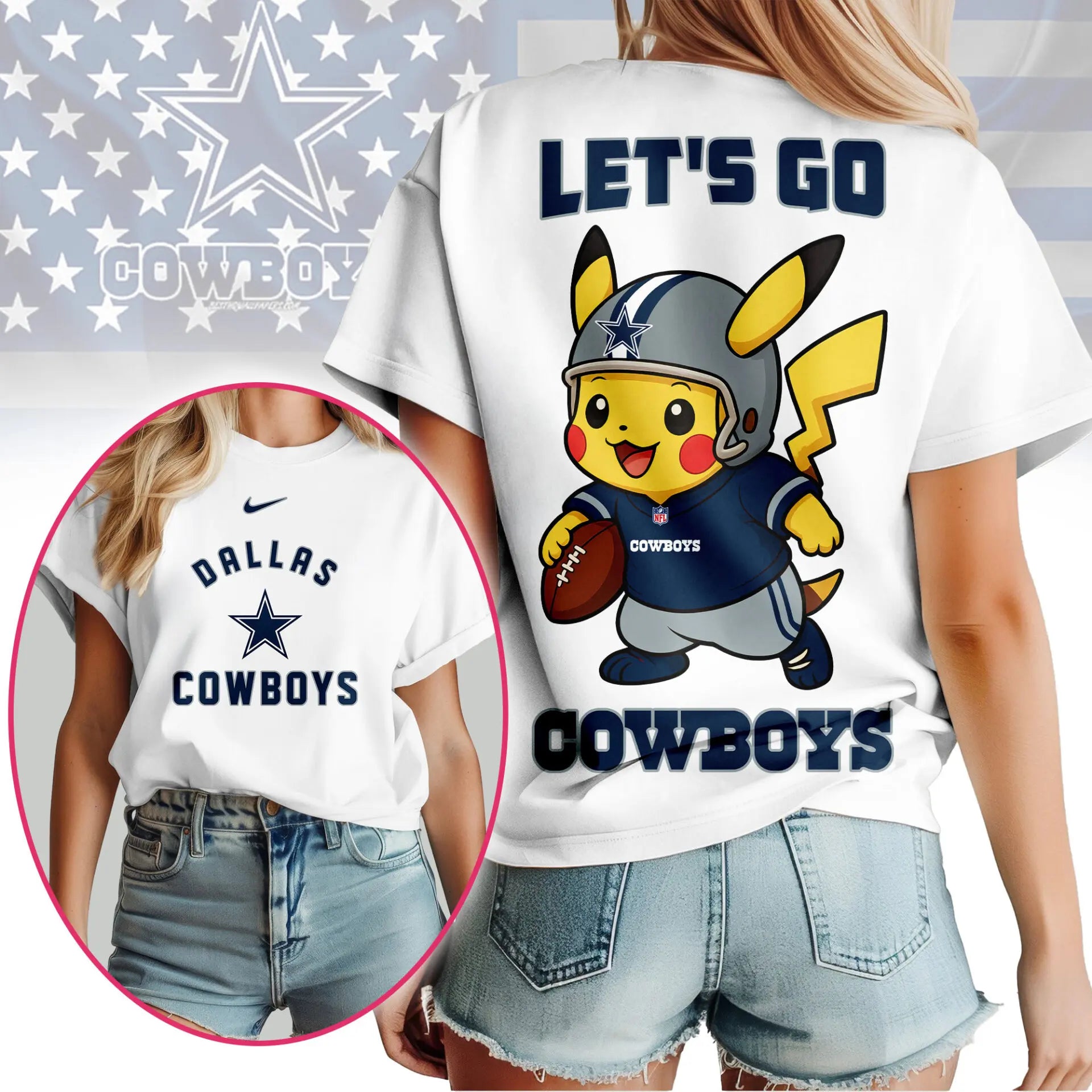 Dallas Cowboys | Premium NFL Pokemon Fan 3D Shirt NY – HuddleStyle.com - Image 2