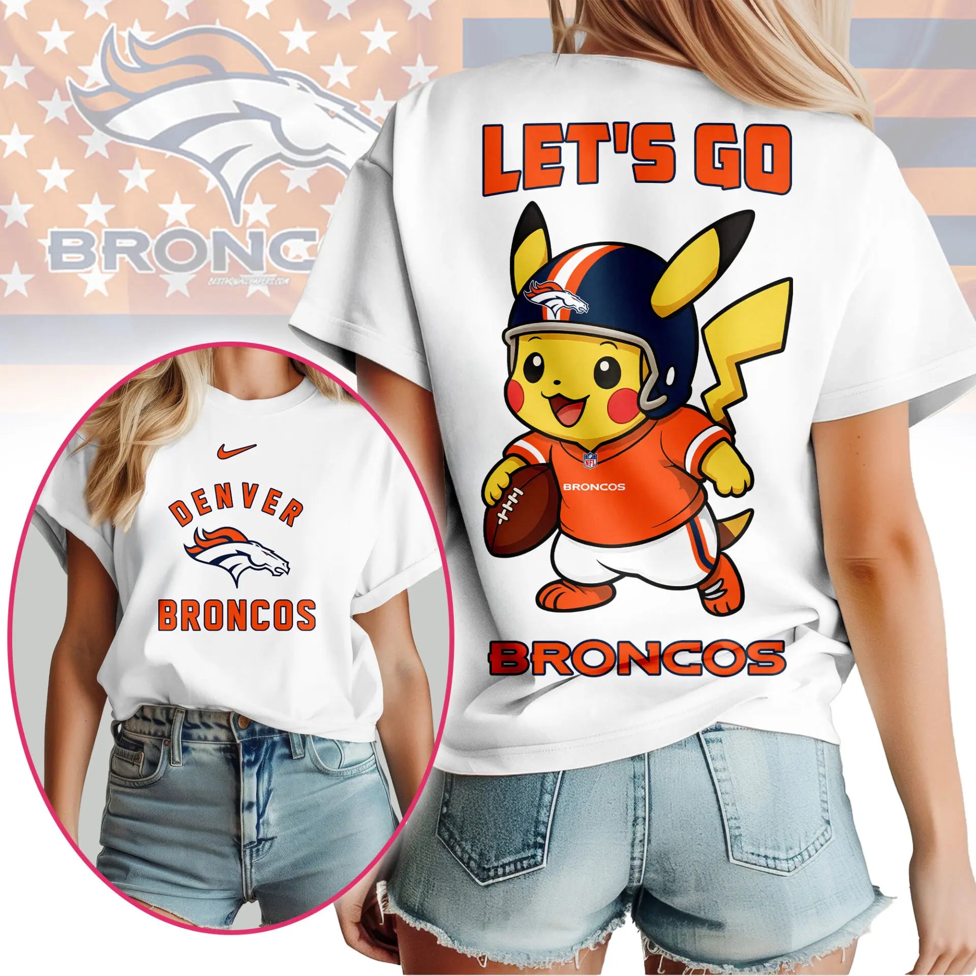 Denver Broncos | Premium NFL Pokemon Fan 3D Shirt NY – HuddleStyle.com - Main