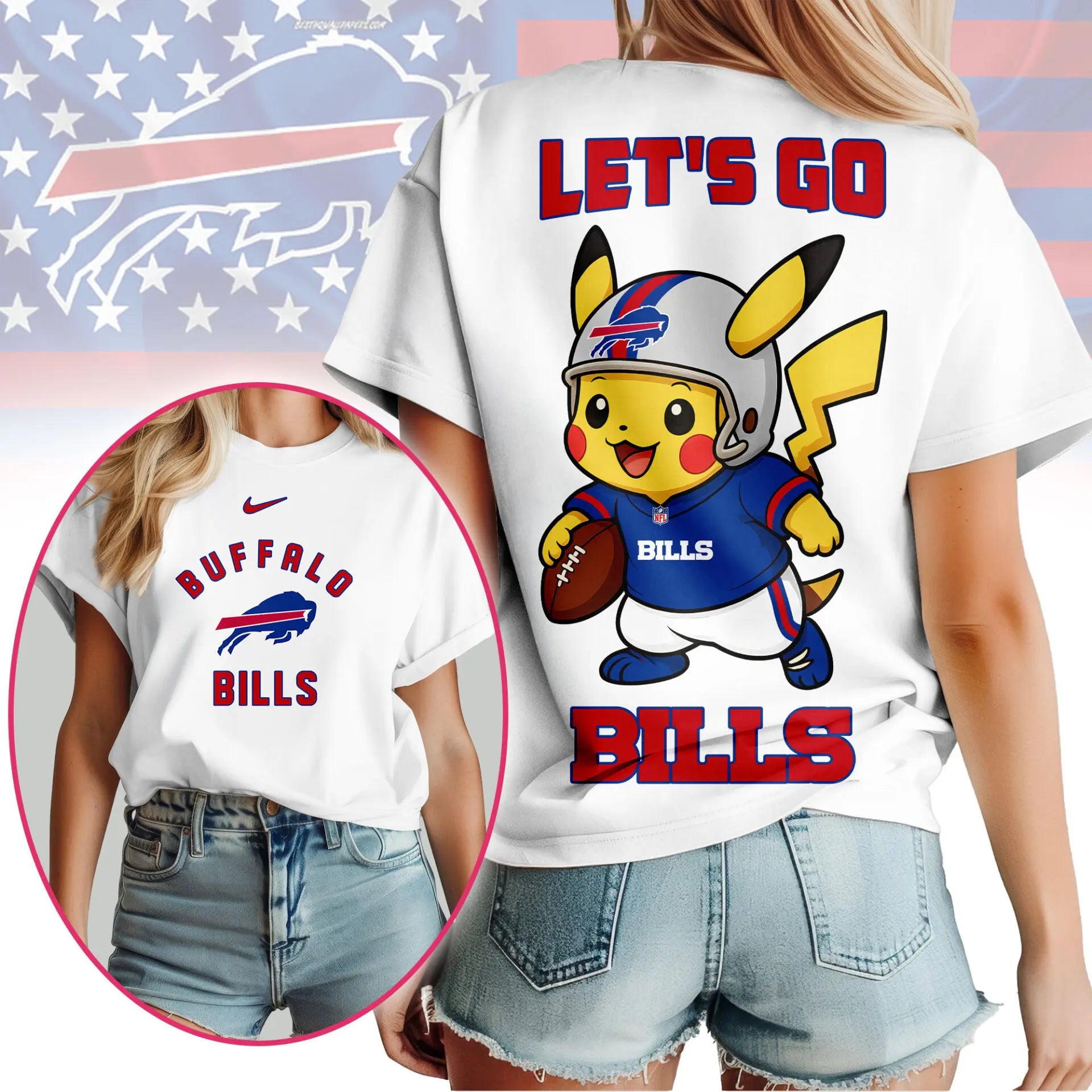 Buffalo Bills | Premium NFL Pokemon Fan 3D Shirt NY – HuddleStyle.com - Image 3