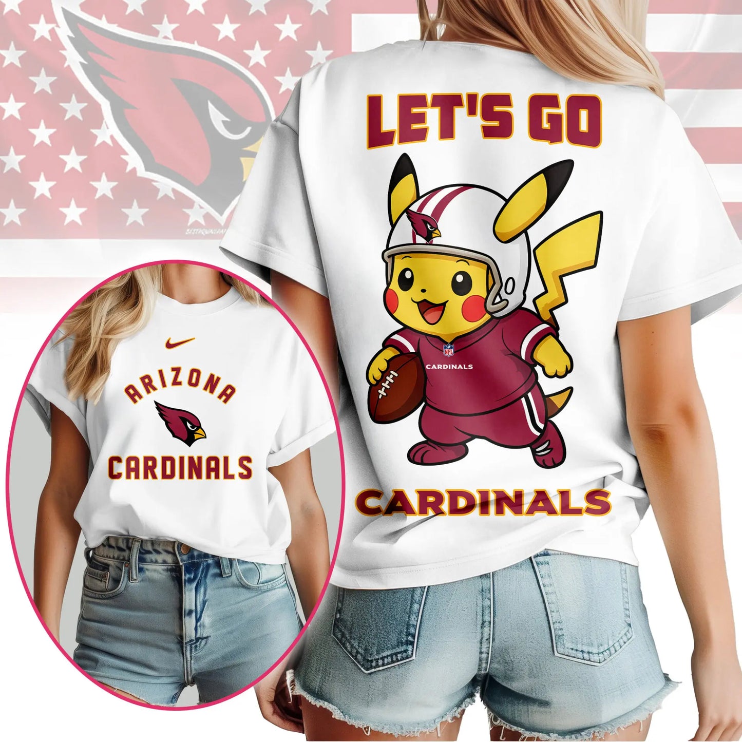 Arizona Cardinals | Premium NFL Pokemon Fan 3D Shirt NY – HuddleStyle.com - Image 3