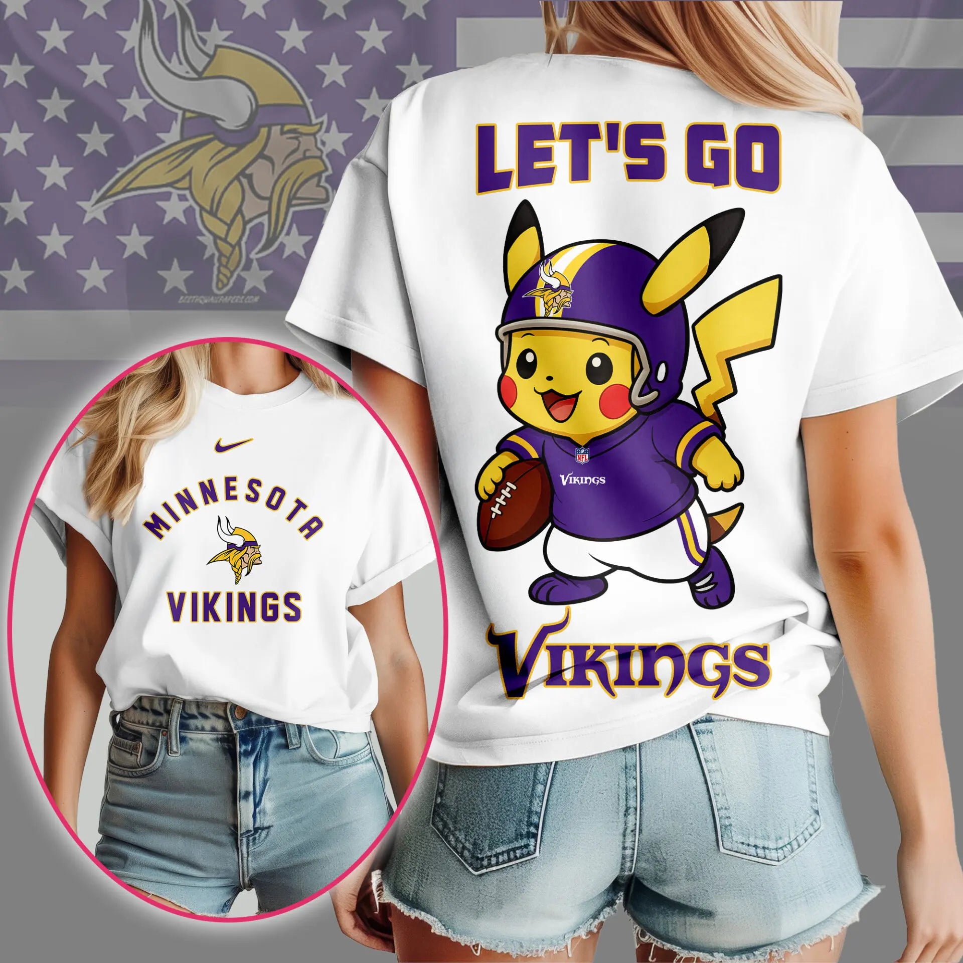 Minnesota Vikings | Premium NFL Pokemon Fan 3D Shirt NY – HuddleStyle.com - Main