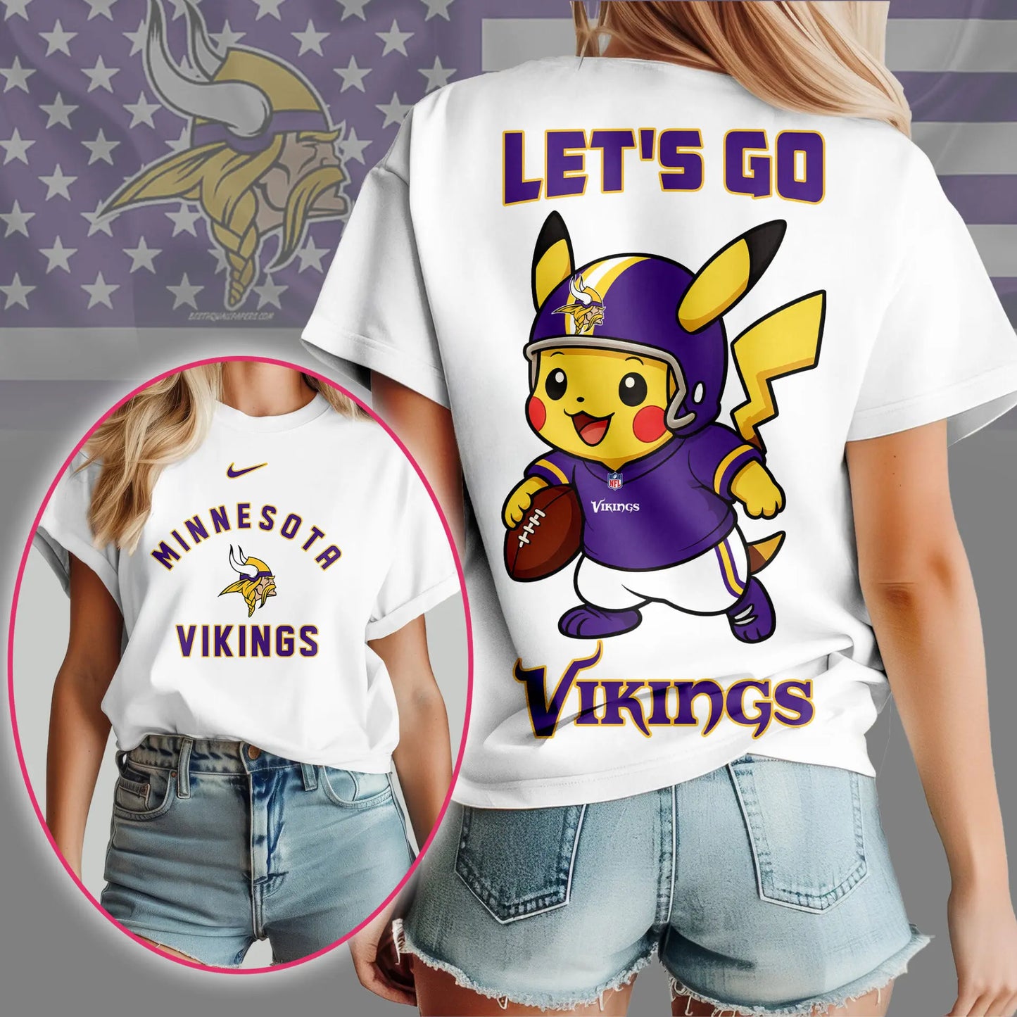 Minnesota Vikings | Premium NFL Pokemon Fan 3D Shirt NY – HuddleStyle.com - Image 2