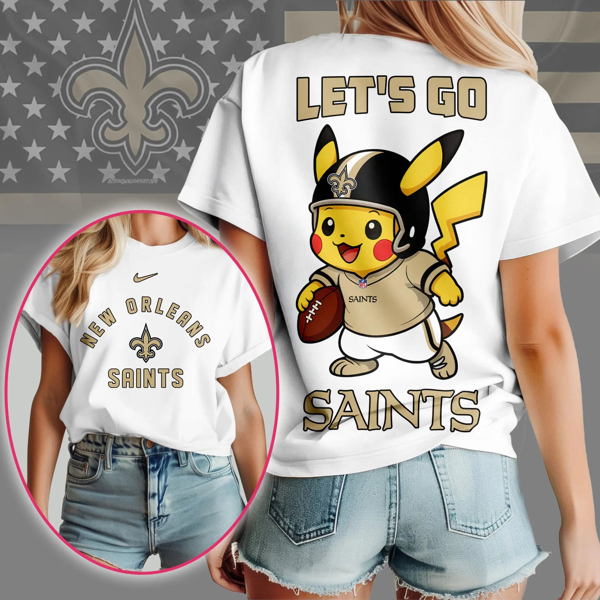 New Orleans Saints | Premium NFL Pokemon Fan 3D Shirt NY – HuddleStyle.com - Image 3