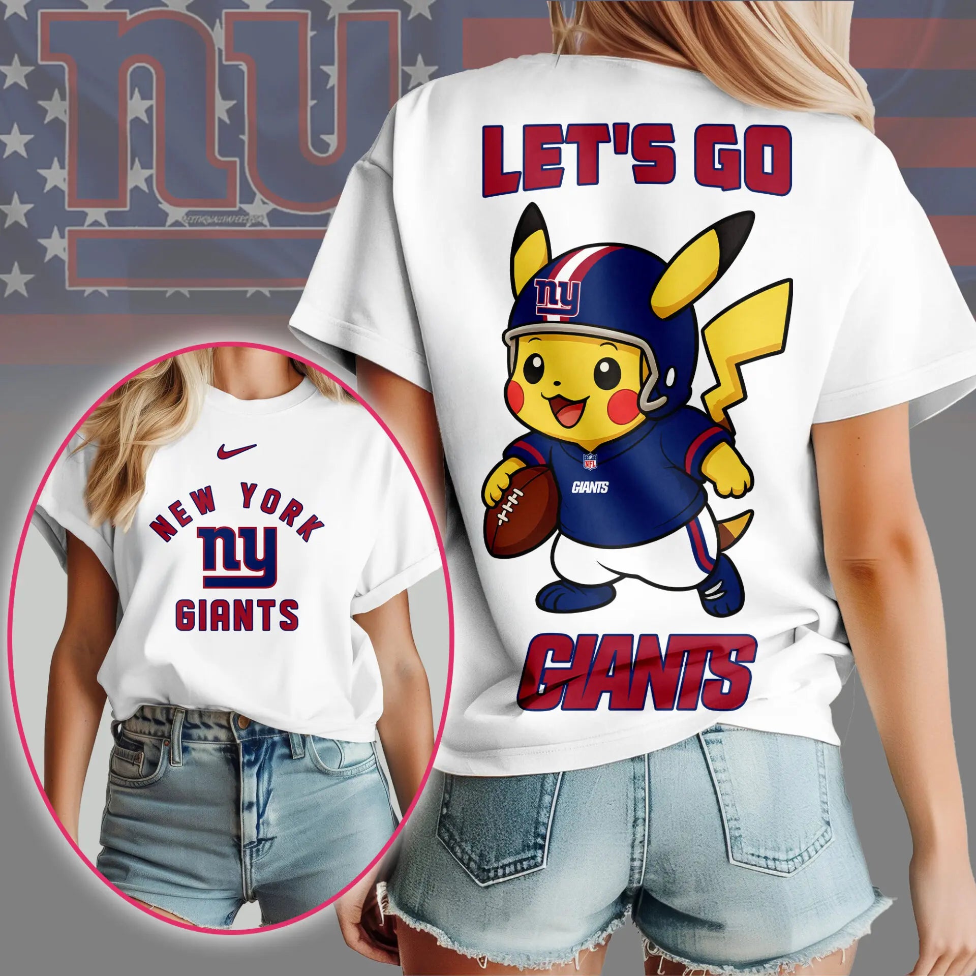 New York Giants | Premium NFL Pokemon Fan 3D Shirt NY – HuddleStyle.com - Image 2