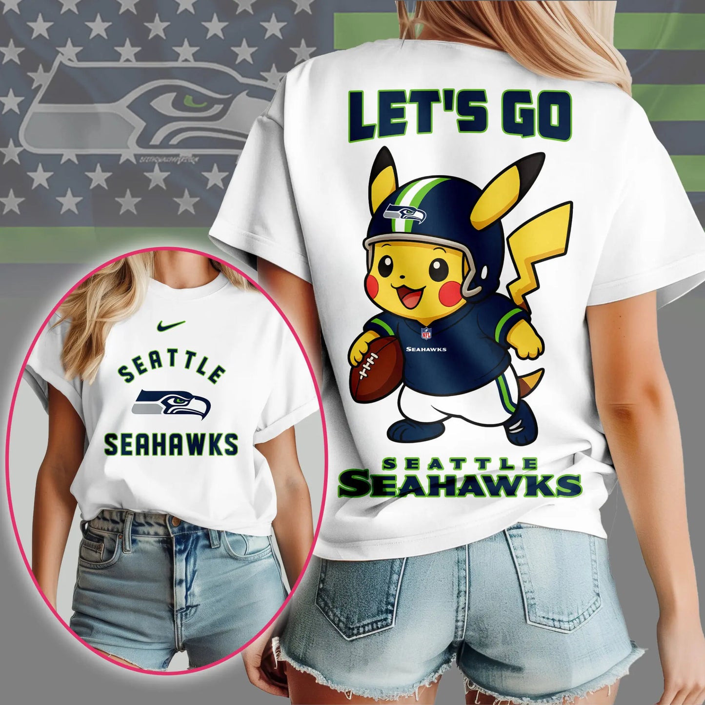 Seattle Seahawks | Premium NFL Pokemon Fan 3D Shirt NY – HuddleStyle.com - Image 2