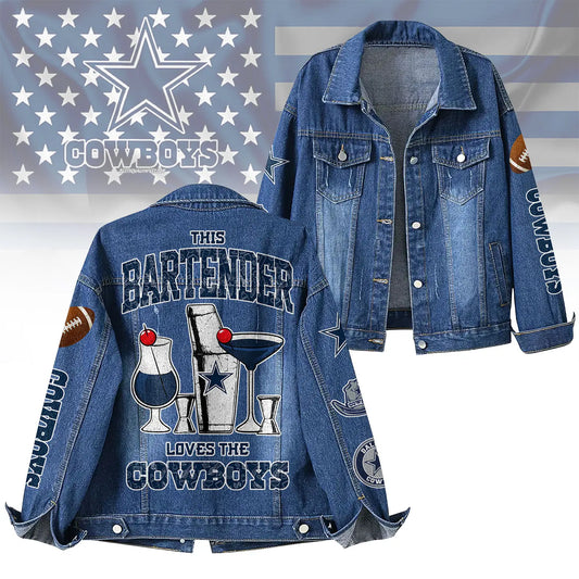 Dallas Cowboys | Premium NFL Bartender Fan Denim Jacket NY – HuddleStyle.com - Main