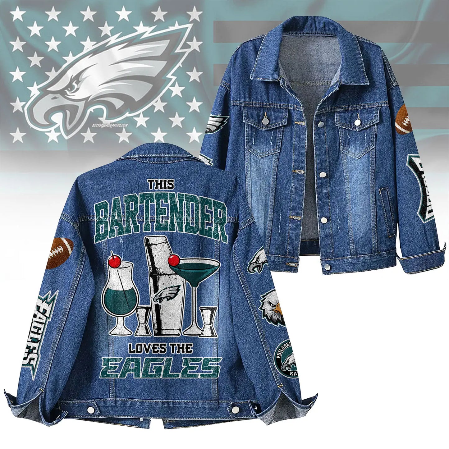 Philadelphia Eagles | Premium NFL Bartender Fan Denim Jacket NY – HuddleStyle.com - Main