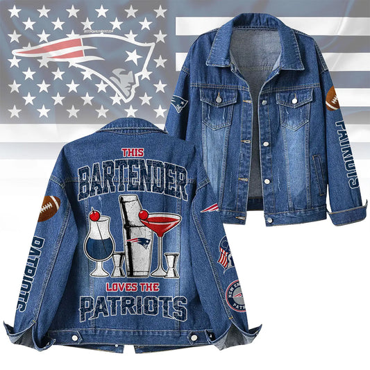 New England Patriots | Premium NFL Bartender Fan Denim Jacket NY – HuddleStyle.com - Main