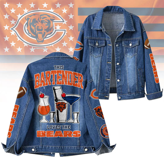 Chicago Bears | Premium NFL Bartender Fan Denim Jacket NY – HuddleStyle.com - Main