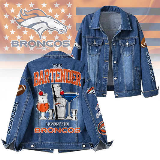 Denver Broncos | Premium NFL Bartender Fan Denim Jacket NY – HuddleStyle.com - Main