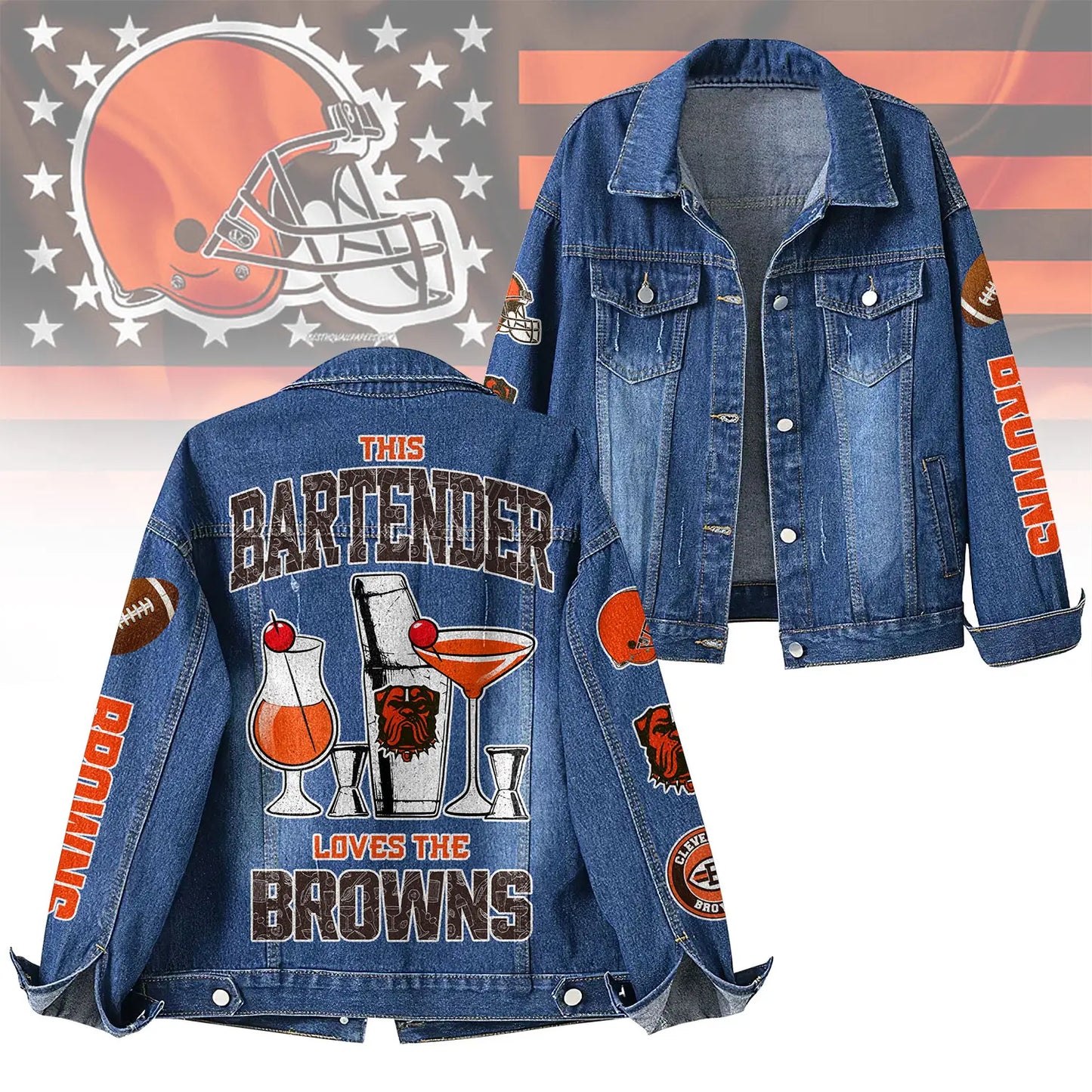 Cleveland Browns | Premium NFL Bartender Fan Denim Jacket NY – HuddleStyle.com - Main