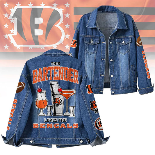Cincinnati Bengals | Premium NFL Bartender Fan Denim Jacket NY – HuddleStyle.com - Main