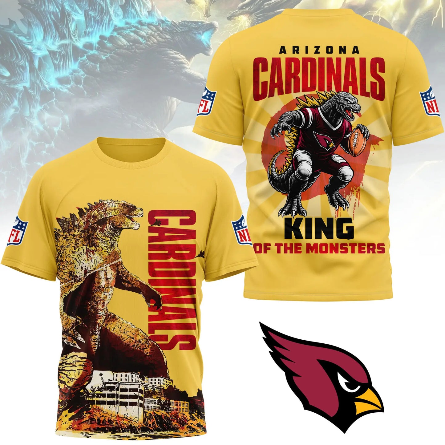 Arizona Cardinals | Premium NFL Godzilla King of the Monsters 3D Shirt NY – HuddleStyle.com - Main