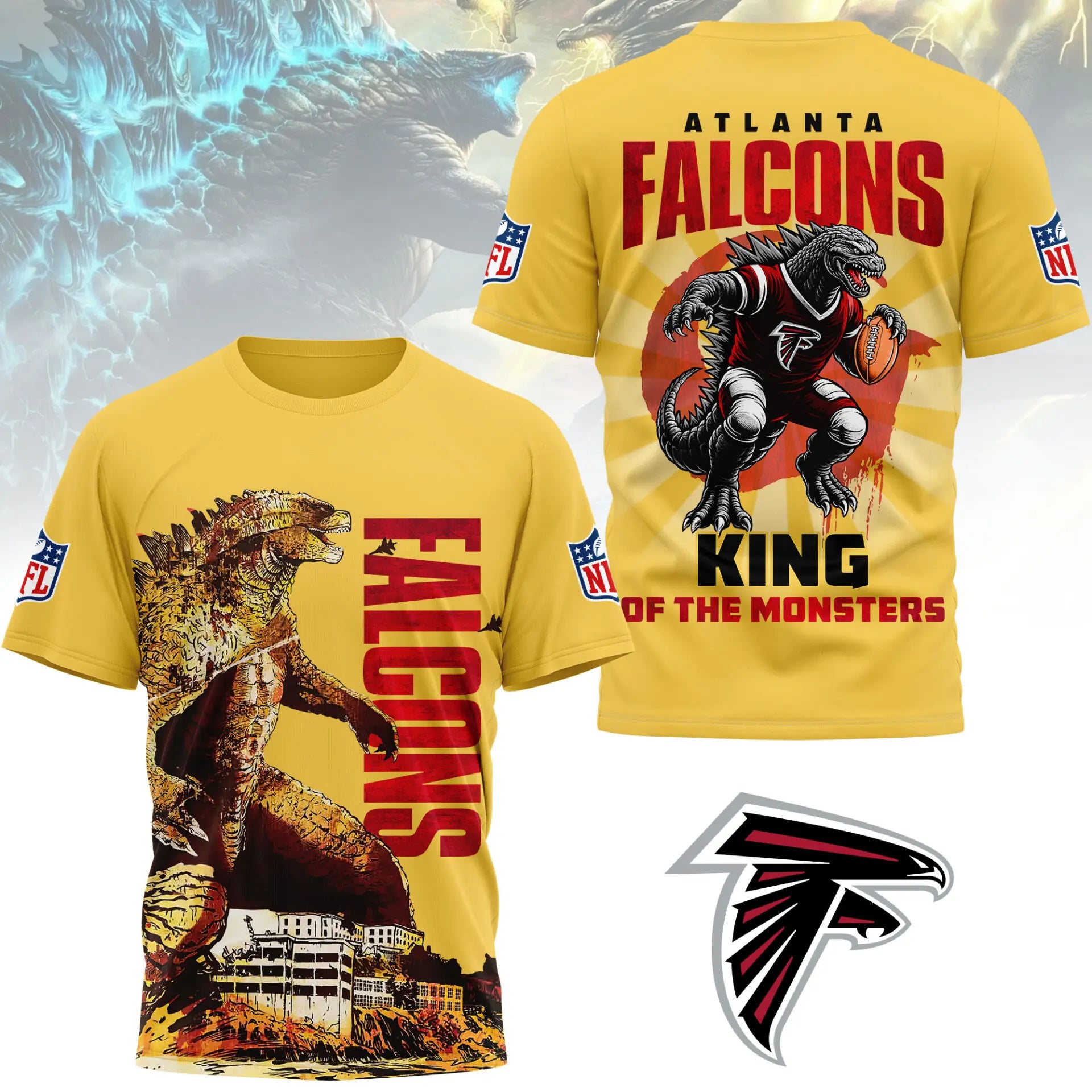 Atlanta Falcons | Premium NFL Godzilla King of the Monsters 3D Shirt NY – HuddleStyle.com - Main