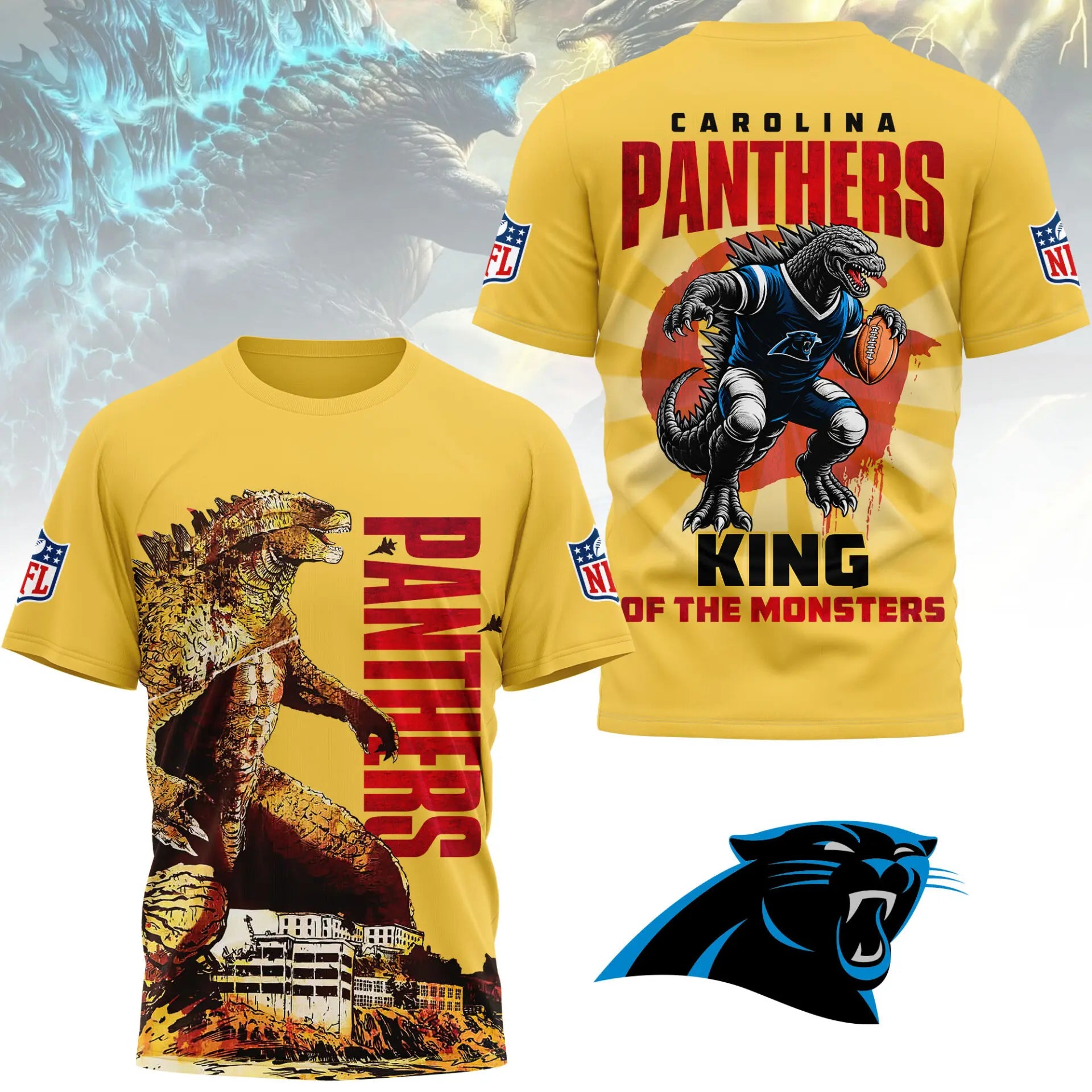 Carolina Panthers | Premium NFL Godzilla King of the Monsters 3D Shirt NY – HuddleStyle.com - Main