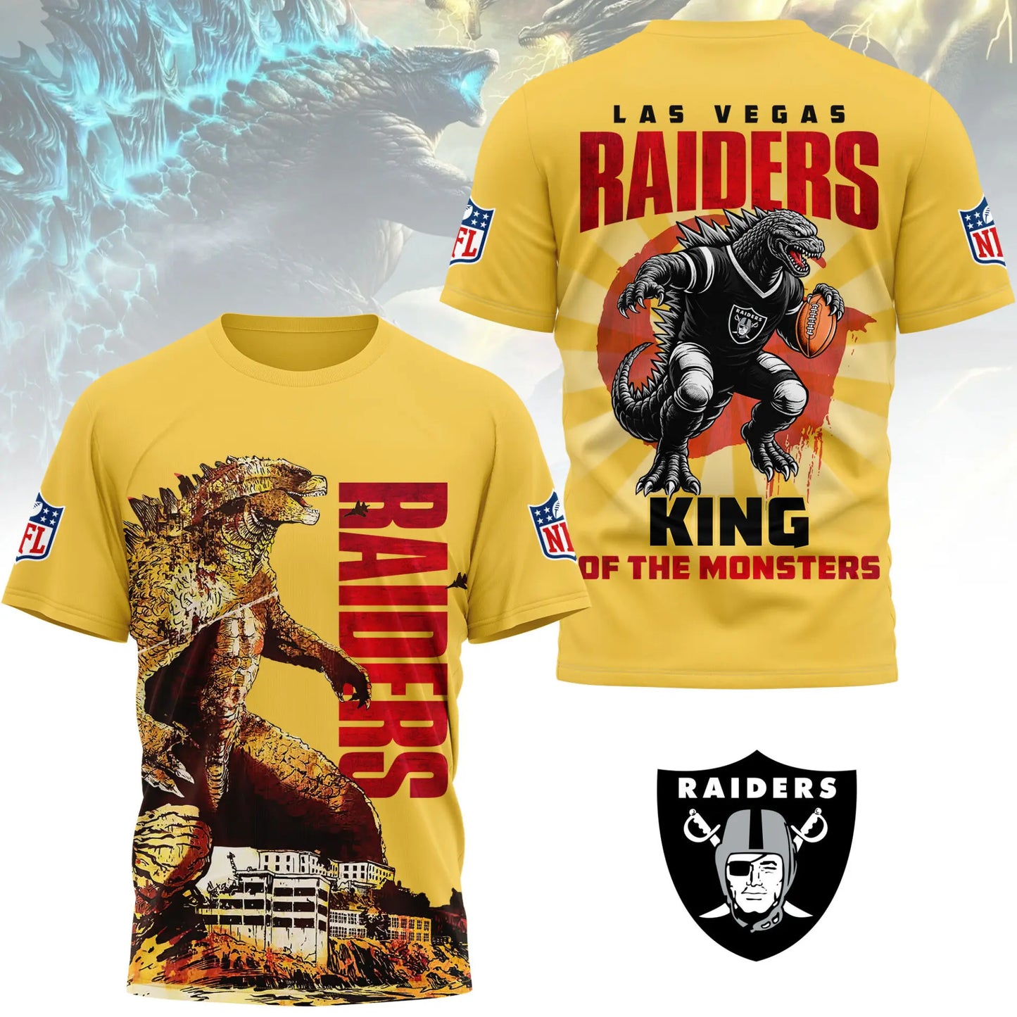 Las Vegas Raiders | Premium NFL Godzilla King of the Monsters 3D Shirt NY – HuddleStyle.com - Main