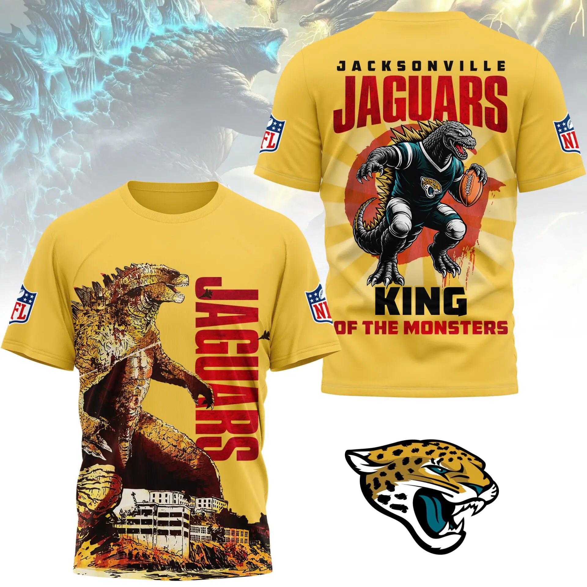 Jacksonville Jaguars | Premium NFL Godzilla King of the Monsters 3D Shirt NY – HuddleStyle.com - Main
