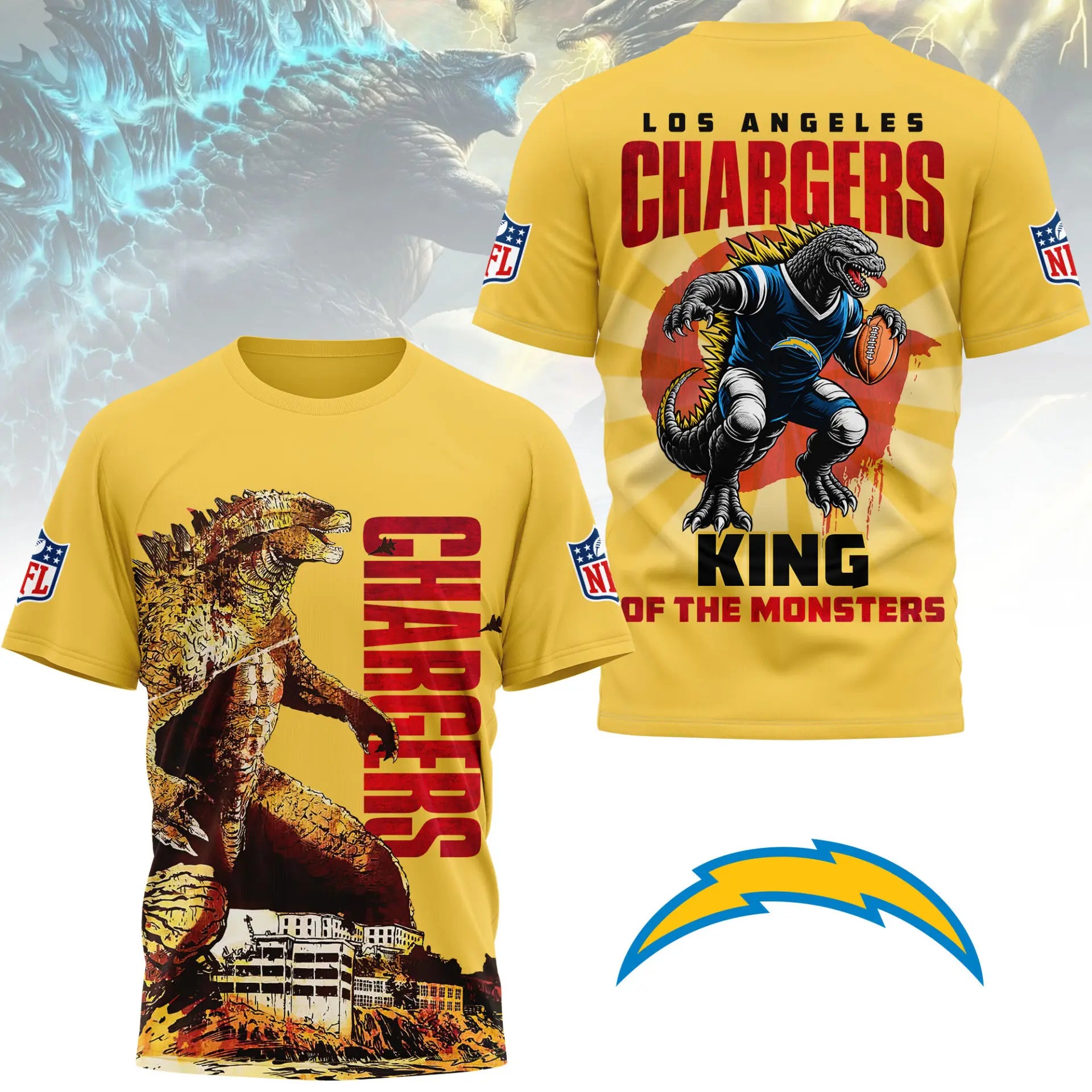 Los Angeles Chargers | Premium NFL Godzilla King of the Monsters 3D Shirt NY – HuddleStyle.com - Main