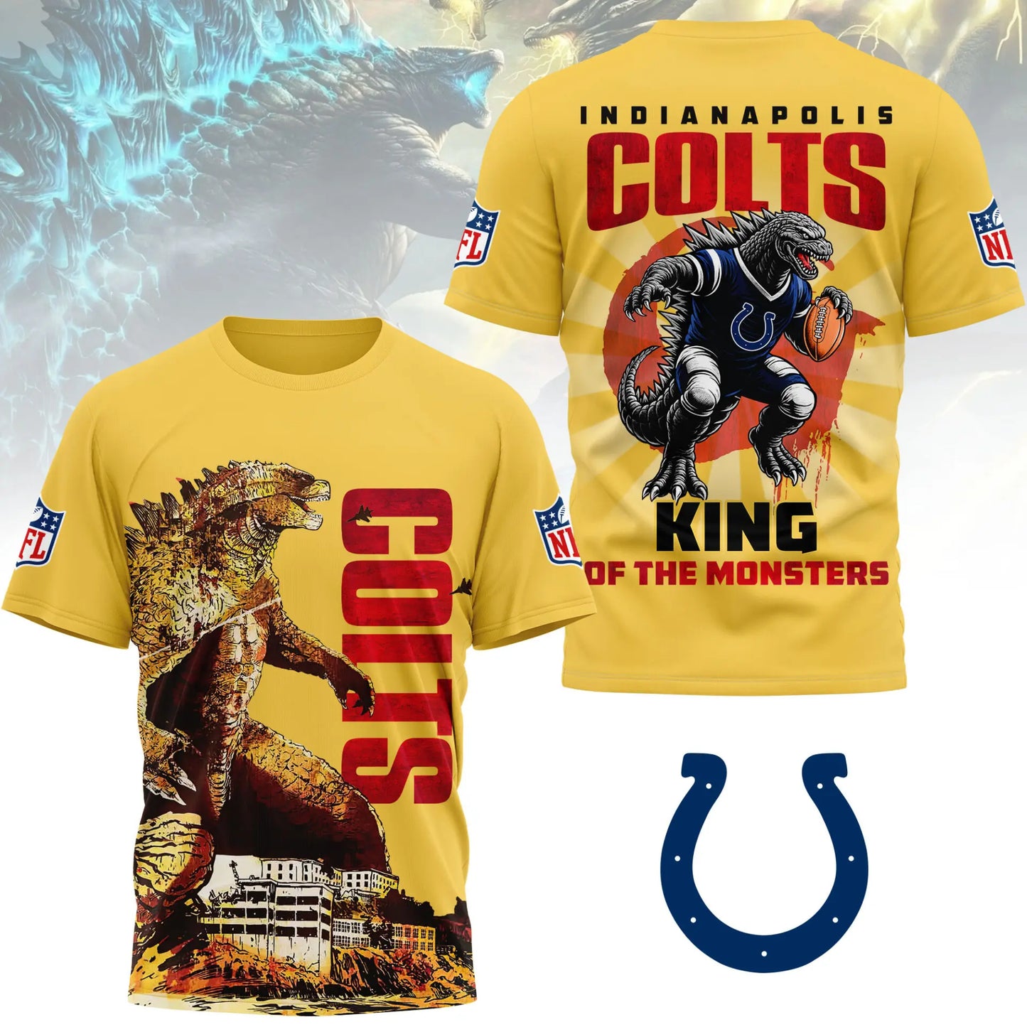 Indianapolis Colts | Premium NFL Godzilla King of the Monsters 3D Shirt NY – HuddleStyle.com - Main