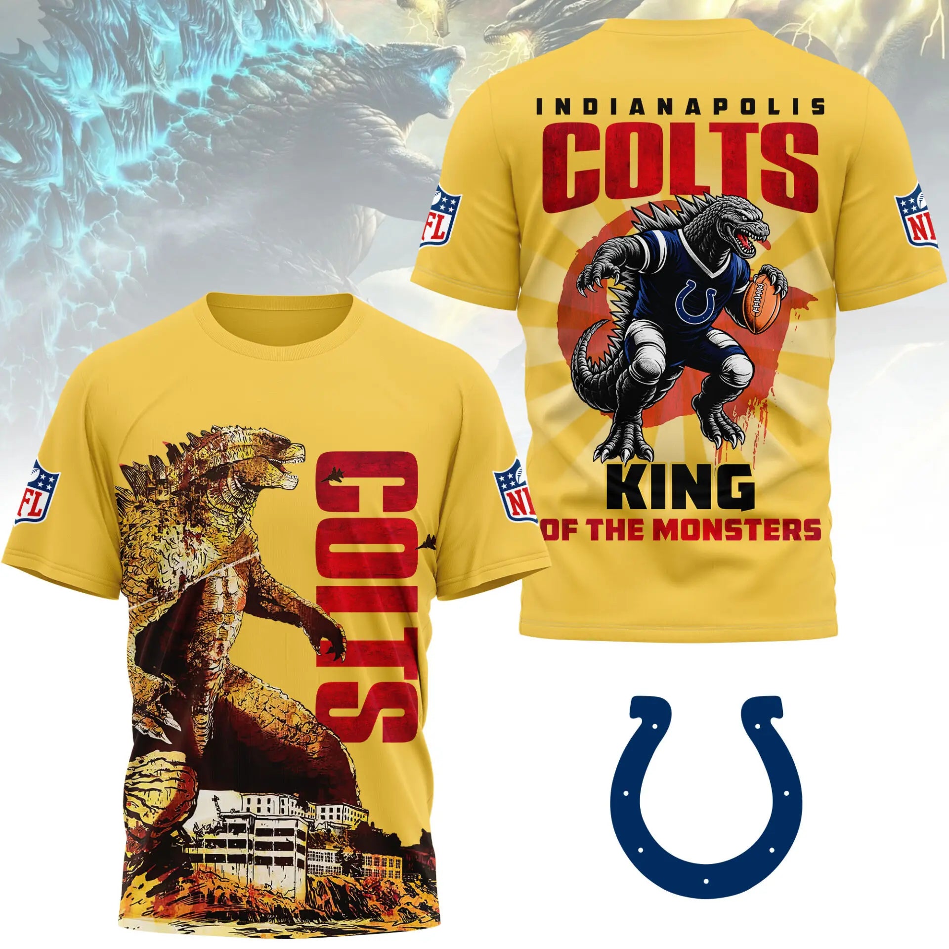 Indianapolis Colts | Premium NFL Godzilla King of the Monsters 3D Shirt NY – HuddleStyle.com - Main