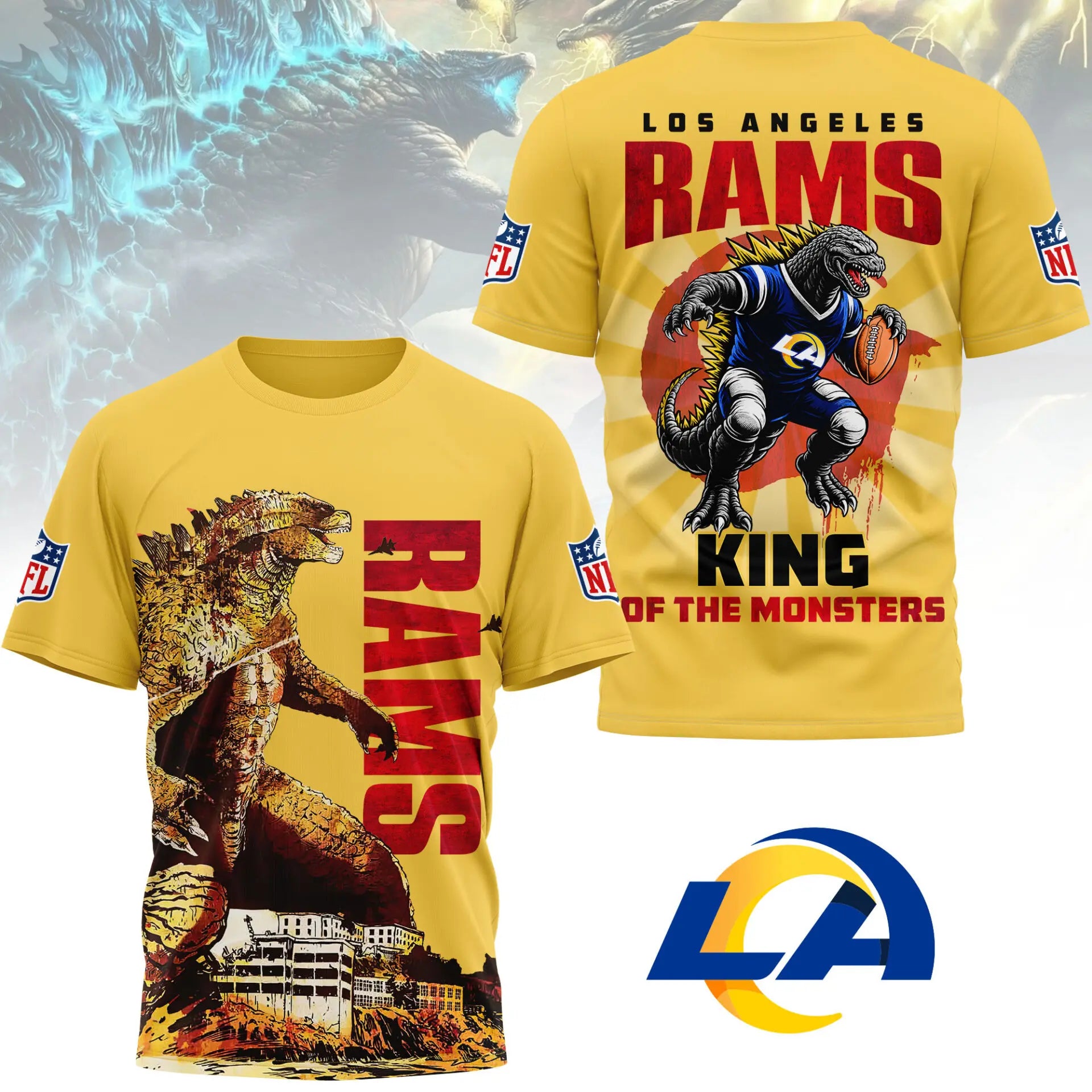 Los Angeles Rams | Premium NFL Godzilla King of the Monsters 3D Shirt NY – HuddleStyle.com - Main