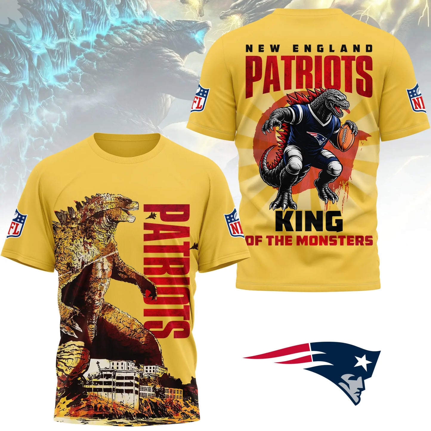 New England Patriots | Premium NFL Godzilla King of the Monsters 3D Shirt NY – HuddleStyle.com - Main
