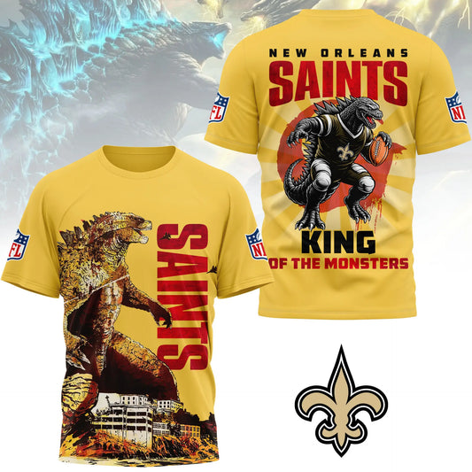 New Orleans Saints | Premium NFL Godzilla King of the Monsters 3D Shirt NY – HuddleStyle.com - Main