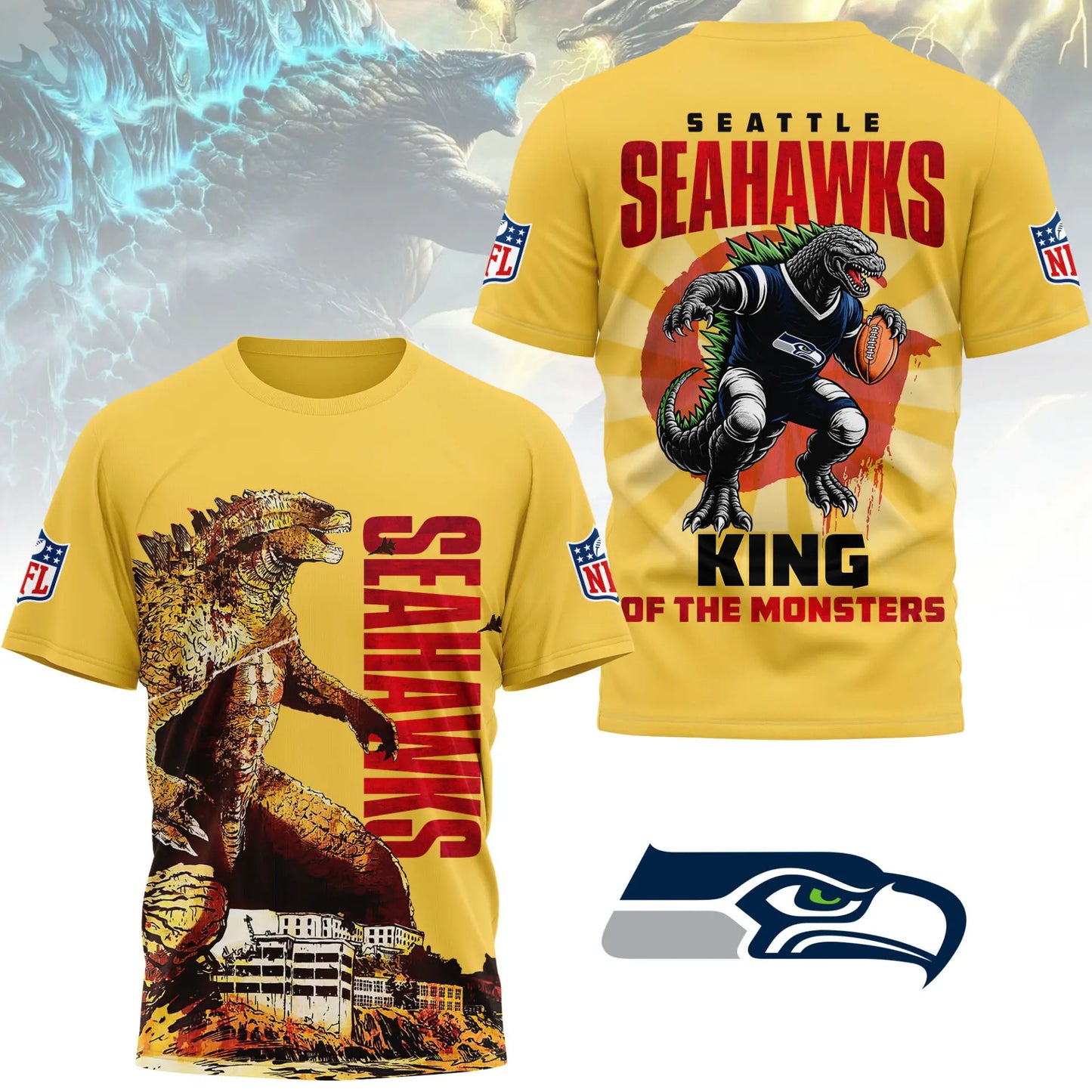 Seattle Seahawks | Premium NFL Godzilla King of the Monsters 3D Shirt NY – HuddleStyle.com - Main