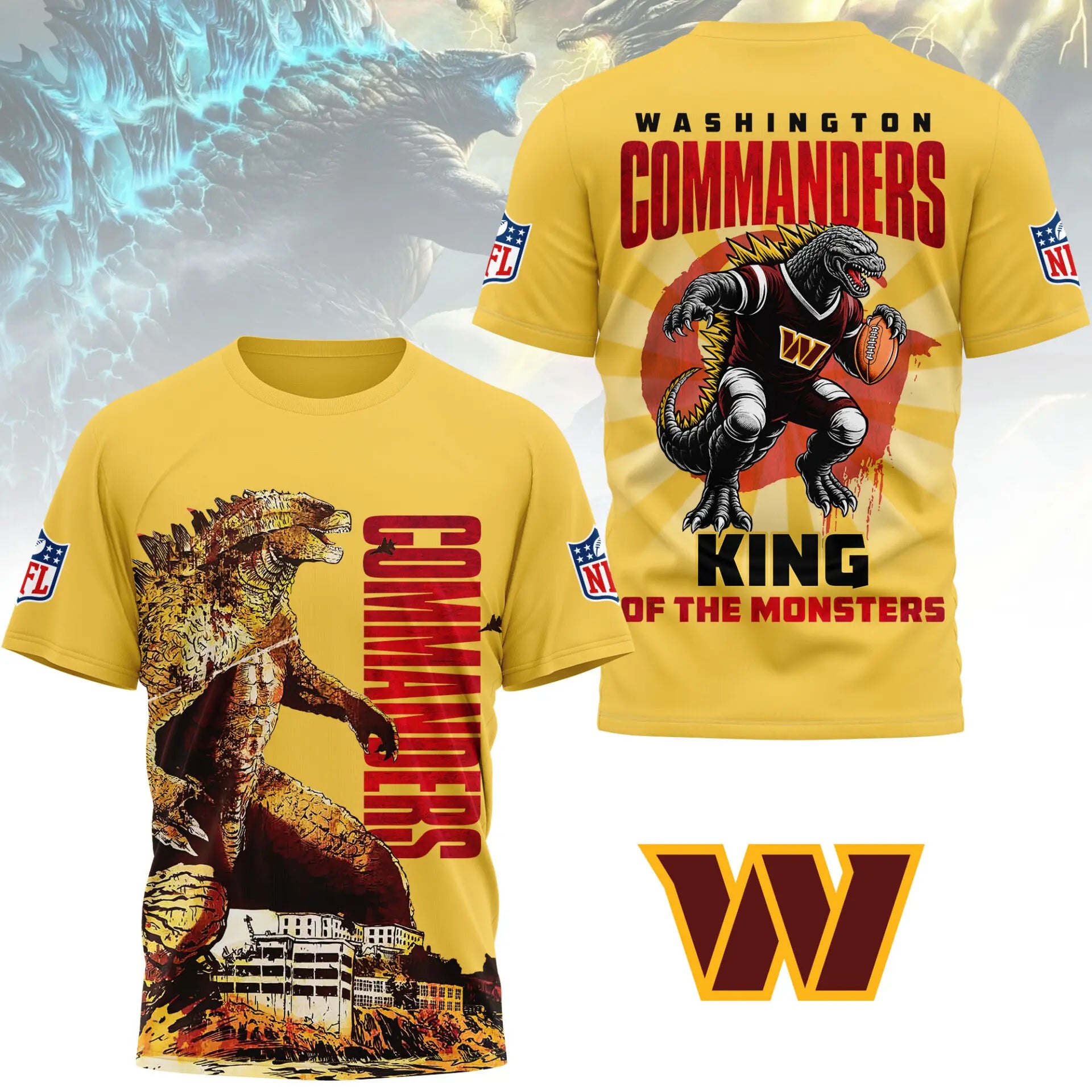Washington Commanders | Premium NFL Godzilla King of the Monsters 3D Shirt NY – HuddleStyle.com - Main