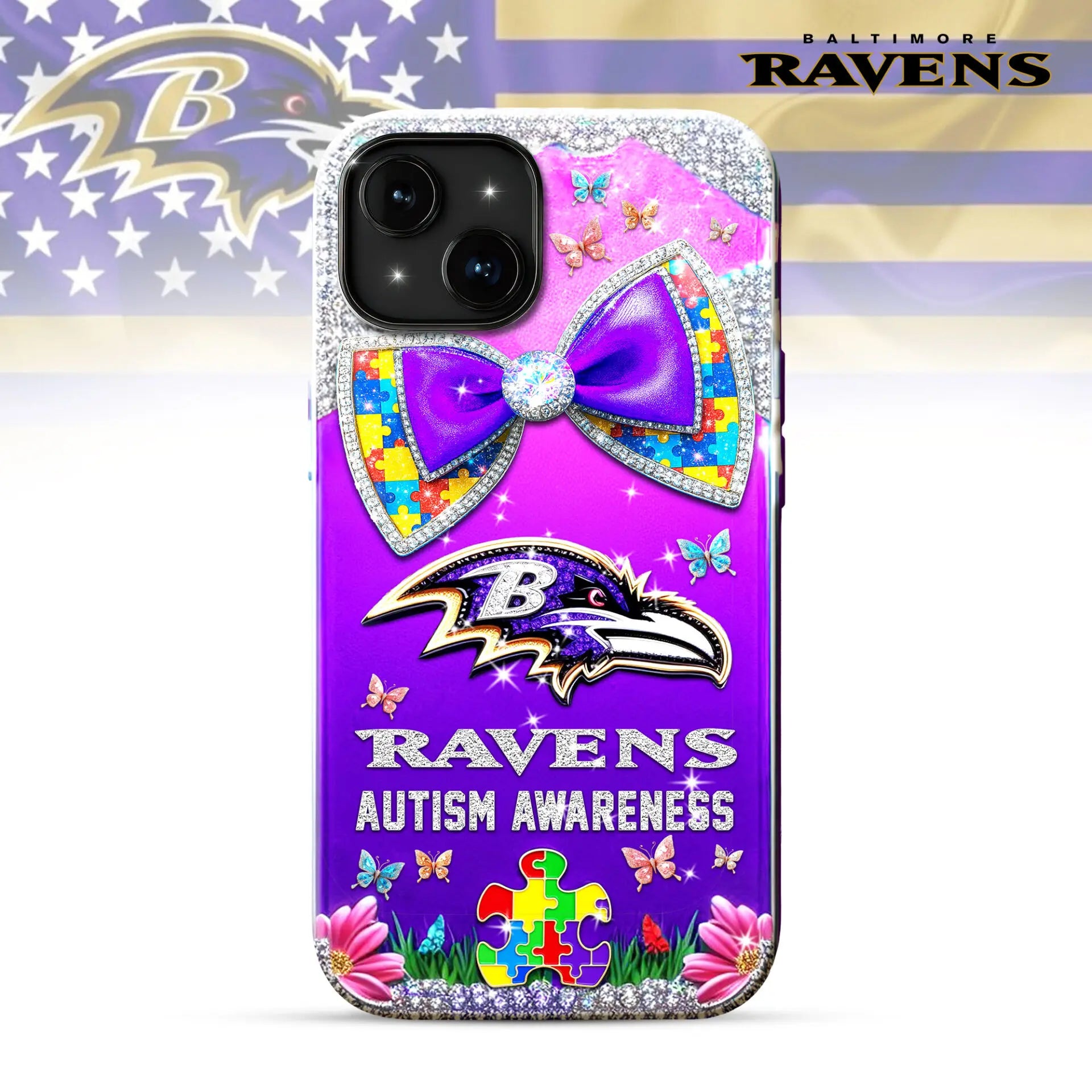 Baltimore Ravens | Premium NFL Autism Awareness Phonecase TD – HuddleStyle.com - Image 2