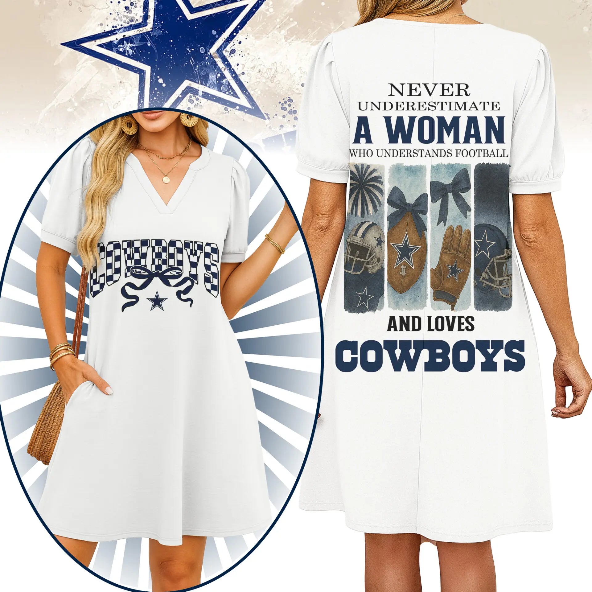 Dallas Cowboys | Premium NFL V-neck Dress HI – HuddleStyle.com - Image 3