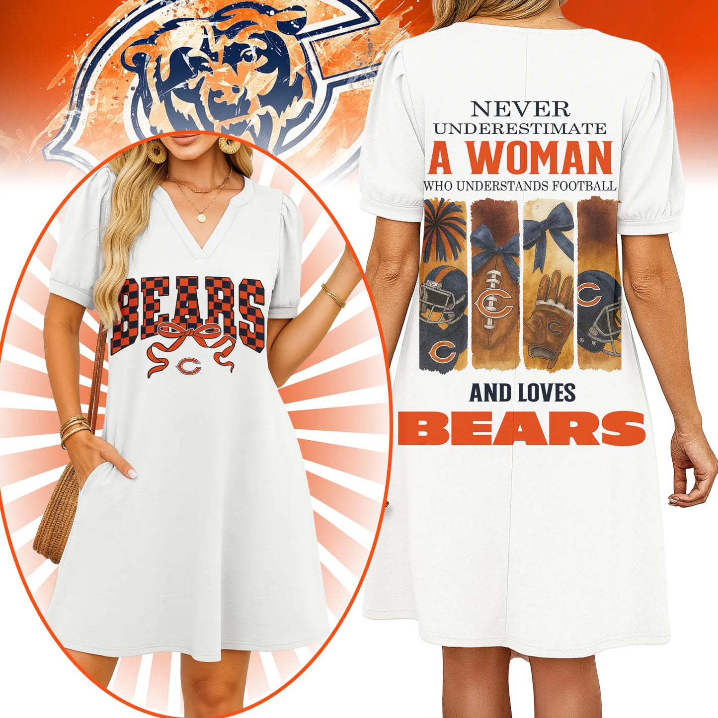 Chicago Bears | Premium NFL V-neck Dress HI – HuddleStyle.com - Main