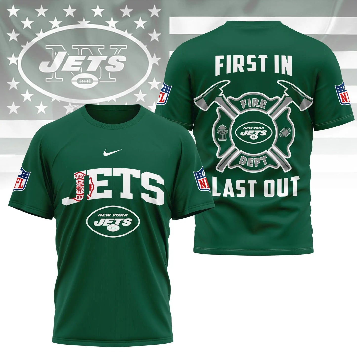 New York Jets | Premium NFL Fire Dept 3D Shirt TD – HuddleStyle.com - Image 2