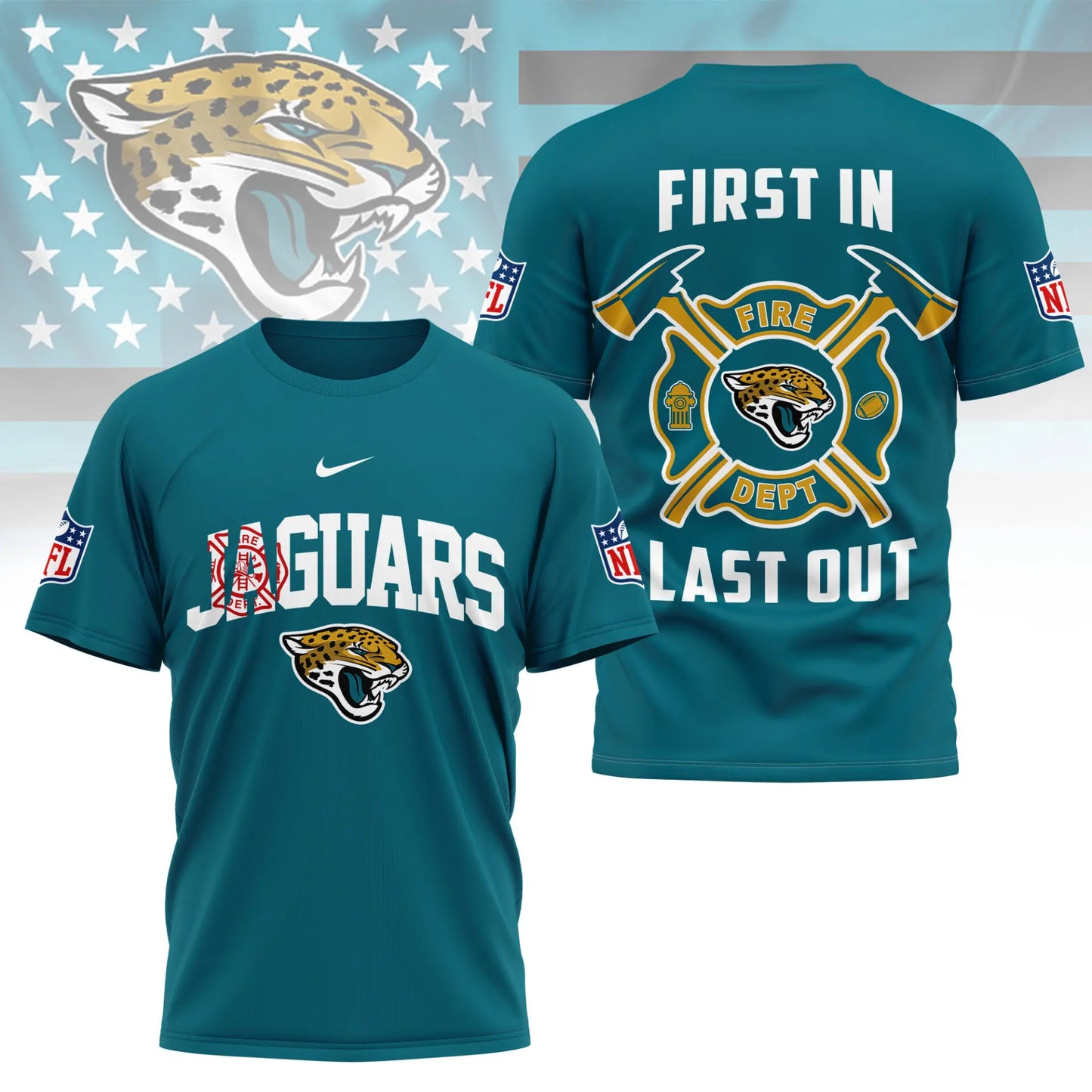 Jacksonville Jaguars | Premium NFL Fire Dept 3D Shirt TD – HuddleStyle.com - Image 3