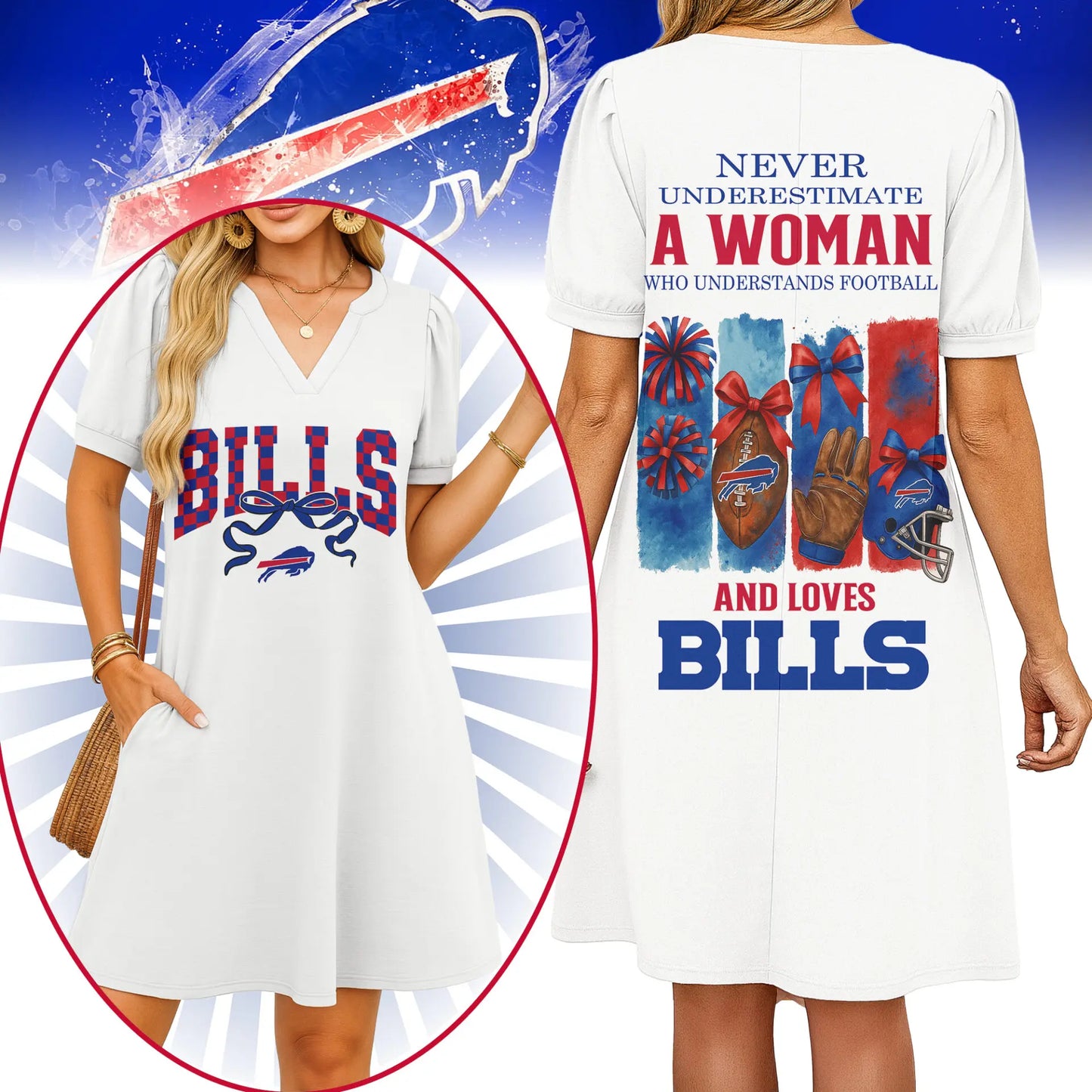 Buffalo Bills | Premium NFL V-neck Dress HI – HuddleStyle.com - Main