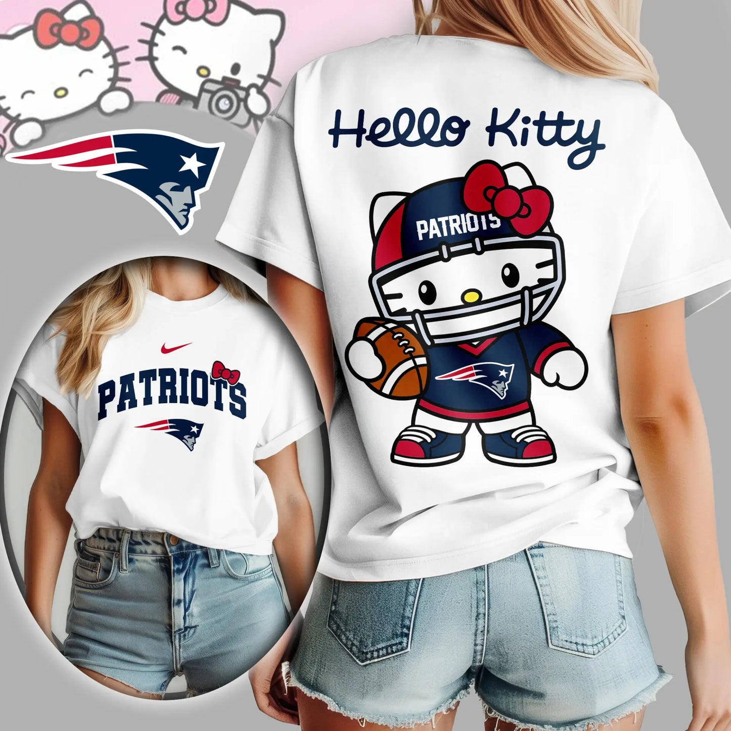 New England Patriots | Premium NFL Hello Kitty 3D Shirt TD – HuddleStyle.com - Image 4