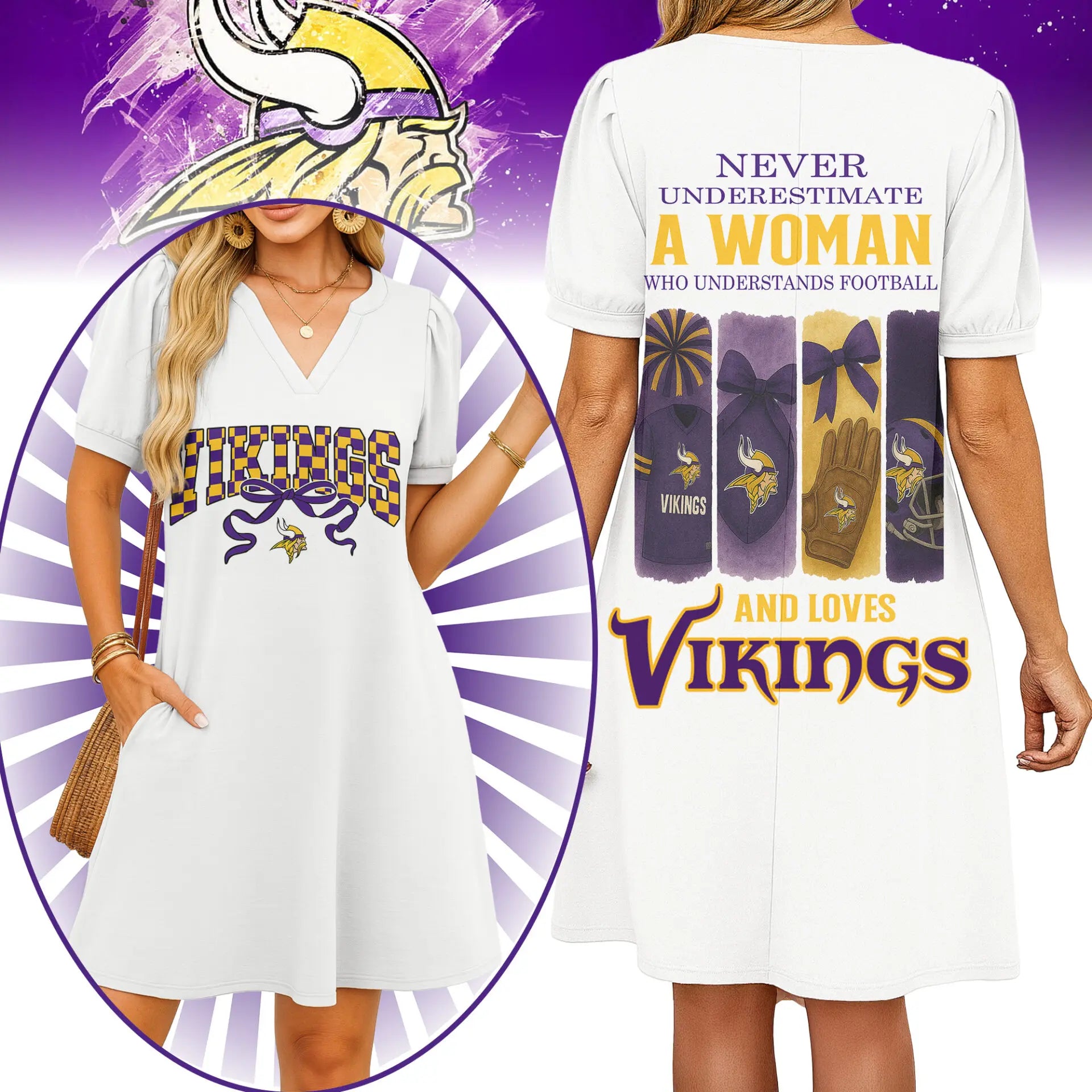 Minnesota Vikings | Premium NFL V-neck Dress HI – HuddleStyle.com - Main
