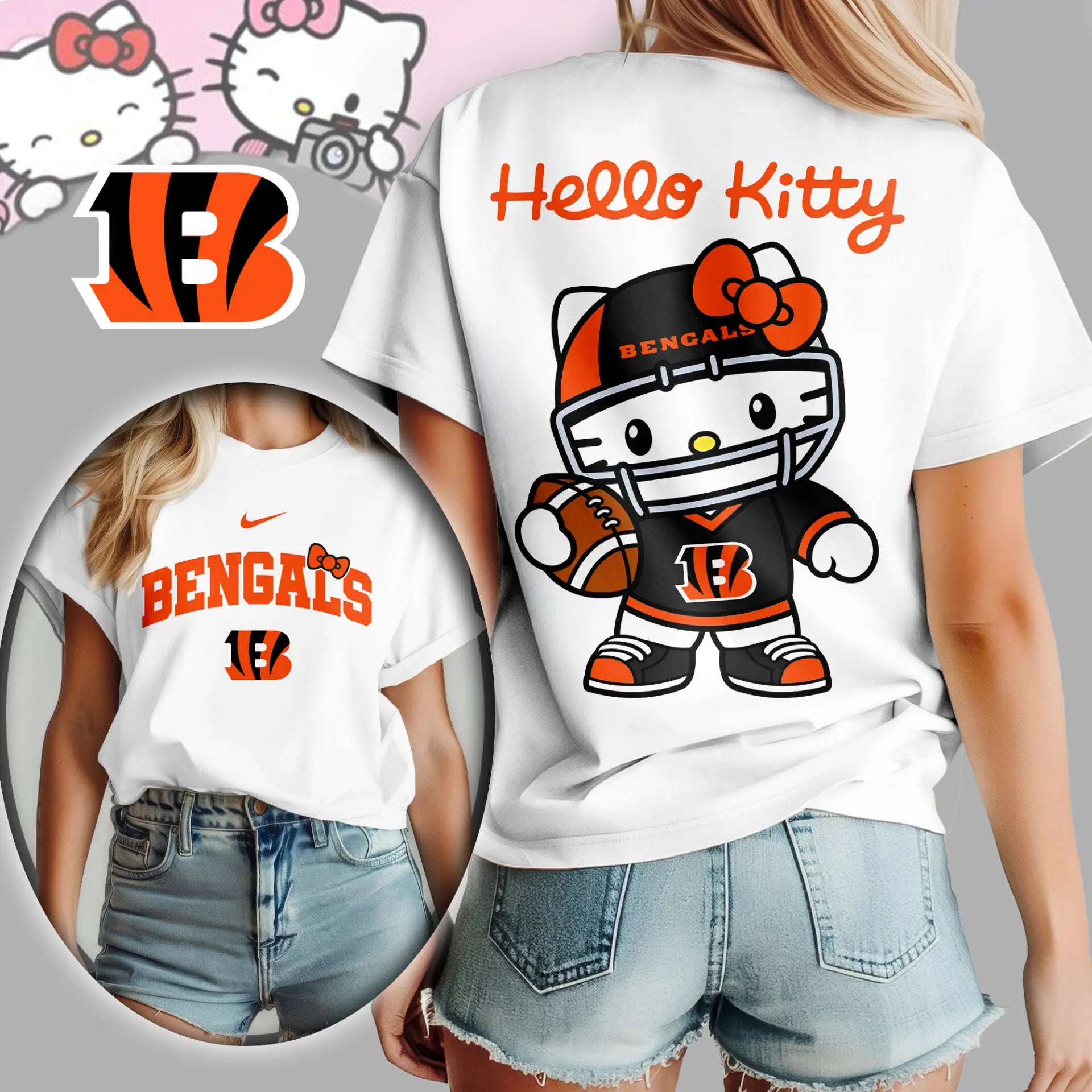 Cincinnati Bengals | Premium NFL Hello Kitty 3D Shirt TD – HuddleStyle.com - Main
